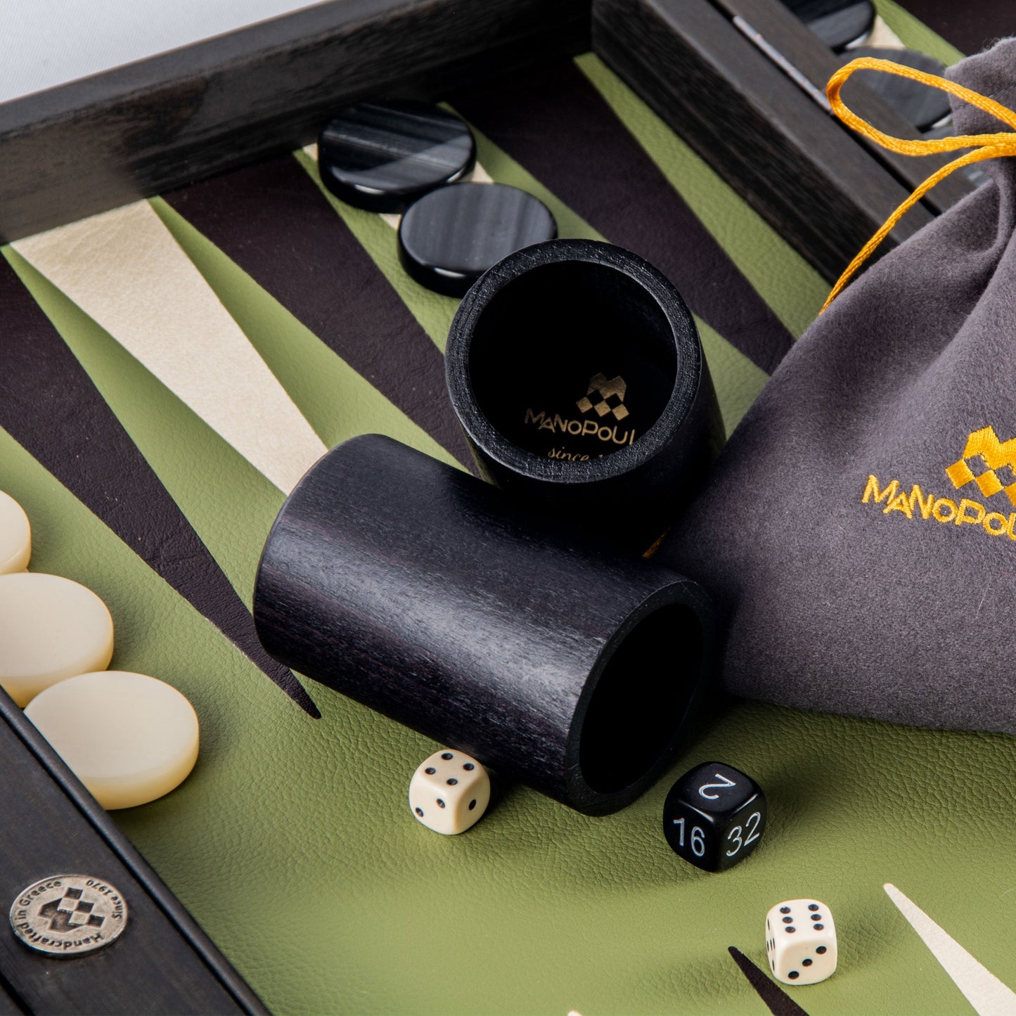 Premium Leatherette Olive Green Backgammon Set - Premium Backgammon from MANOPOULOS Chess & Backgammon - Just €215! Shop now at MANOPOULOS Chess & Backgammon