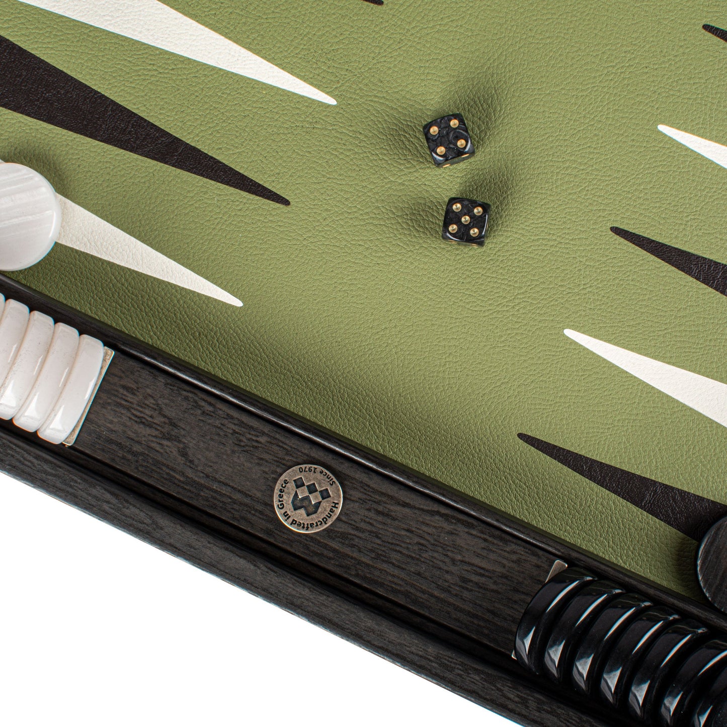 Premium Leatherette Olive Green Backgammon Set - Premium Backgammon from MANOPOULOS Chess & Backgammon - Just €215! Shop now at MANOPOULOS Chess & Backgammon