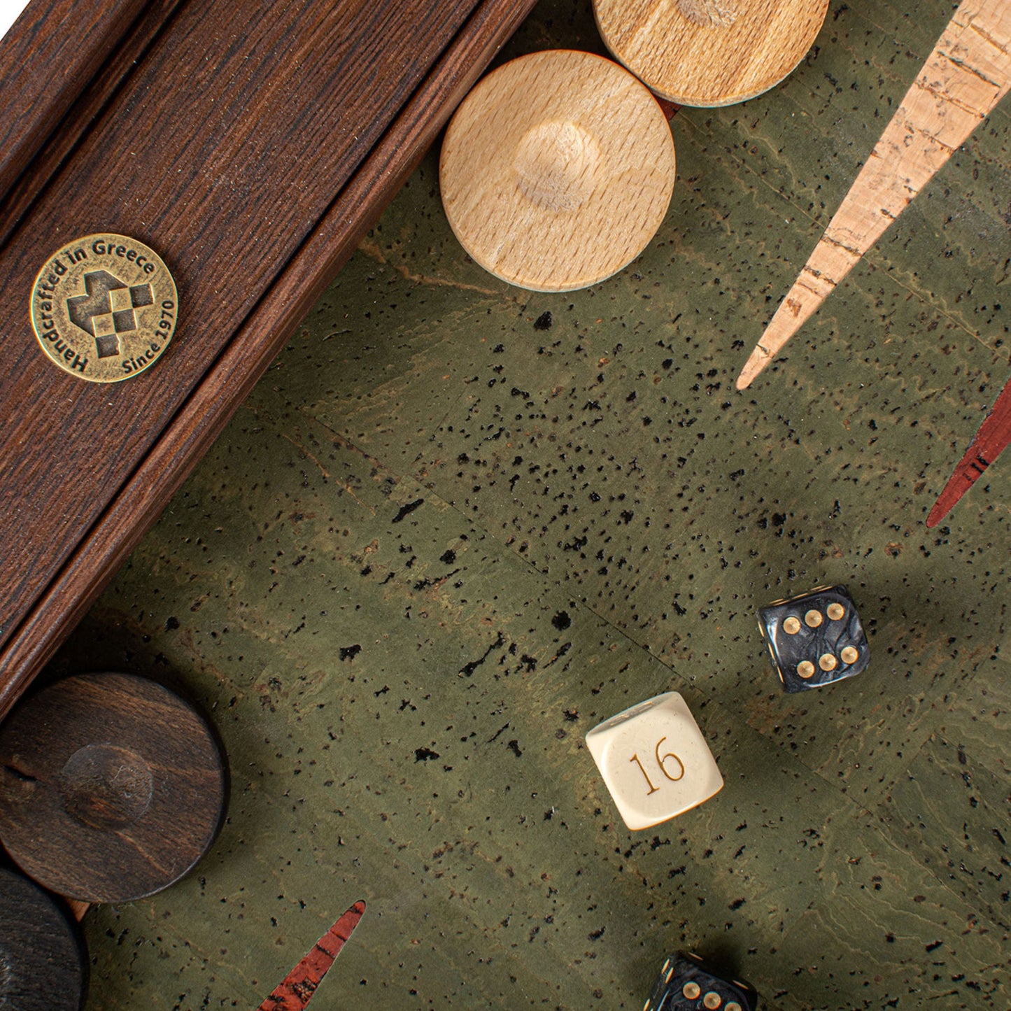 Premium Handcrafted Green Natural Cork Backgammon Set with Oak Wood Checkers - Premium Backgammon from MANOPOULOS Chess & Backgammon - Just €118! Shop now at MANOPOULOS Chess & Backgammon