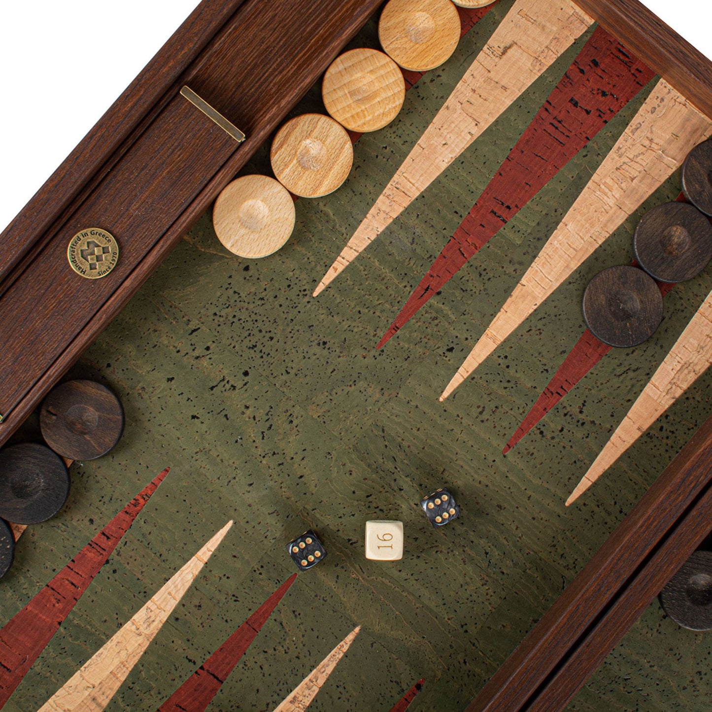 Premium Handcrafted Green Natural Cork Backgammon Set with Oak Wood Checkers - Premium Backgammon from MANOPOULOS Chess & Backgammon - Just €118! Shop now at MANOPOULOS Chess & Backgammon