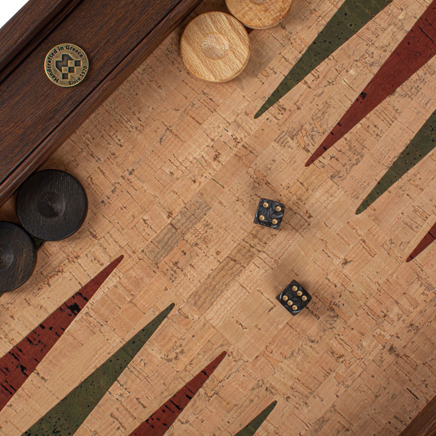 Premium Handcrafted Natural Cork Backgammon Set with Oak Wood Checkers - Premium Backgammon from MANOPOULOS Chess & Backgammon - Just €118! Shop now at MANOPOULOS Chess & Backgammon