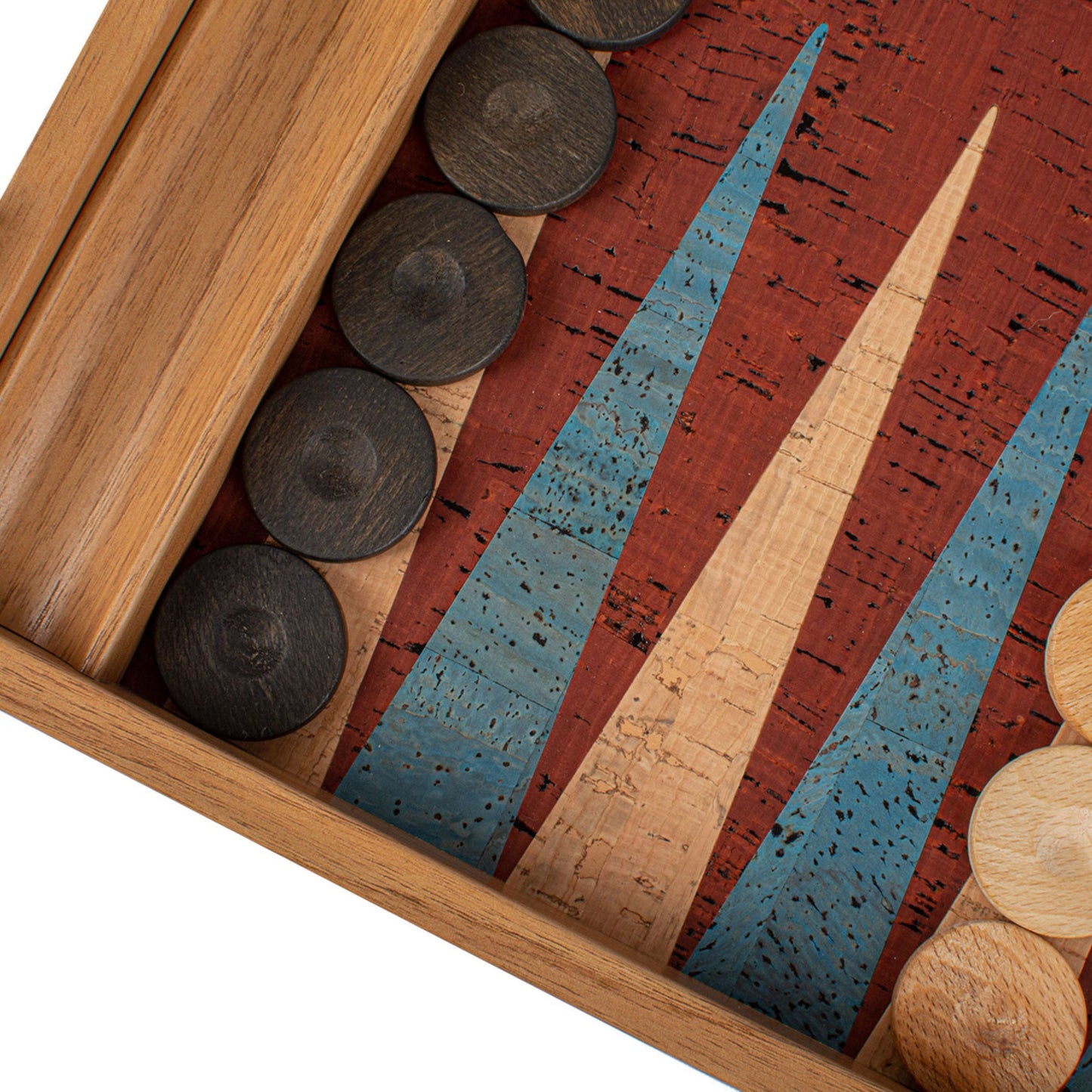 Premium Handcrafted Red Natural Cork Backgammon Set with Oak Wood Checkers - Premium Backgammon from MANOPOULOS Chess & Backgammon - Just €118! Shop now at MANOPOULOS Chess & Backgammon