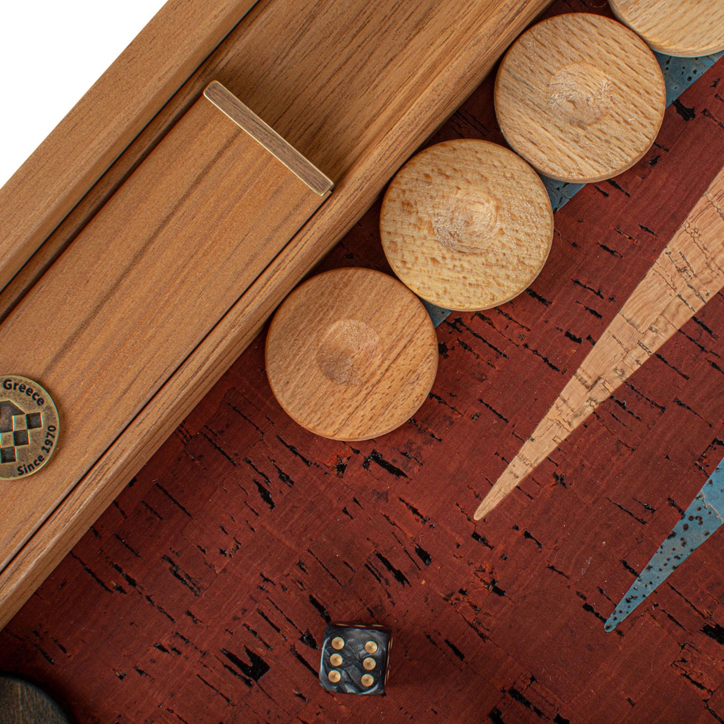 Premium Handcrafted Red Natural Cork Backgammon Set with Oak Wood Checkers - Premium Backgammon from MANOPOULOS Chess & Backgammon - Just €118! Shop now at MANOPOULOS Chess & Backgammon