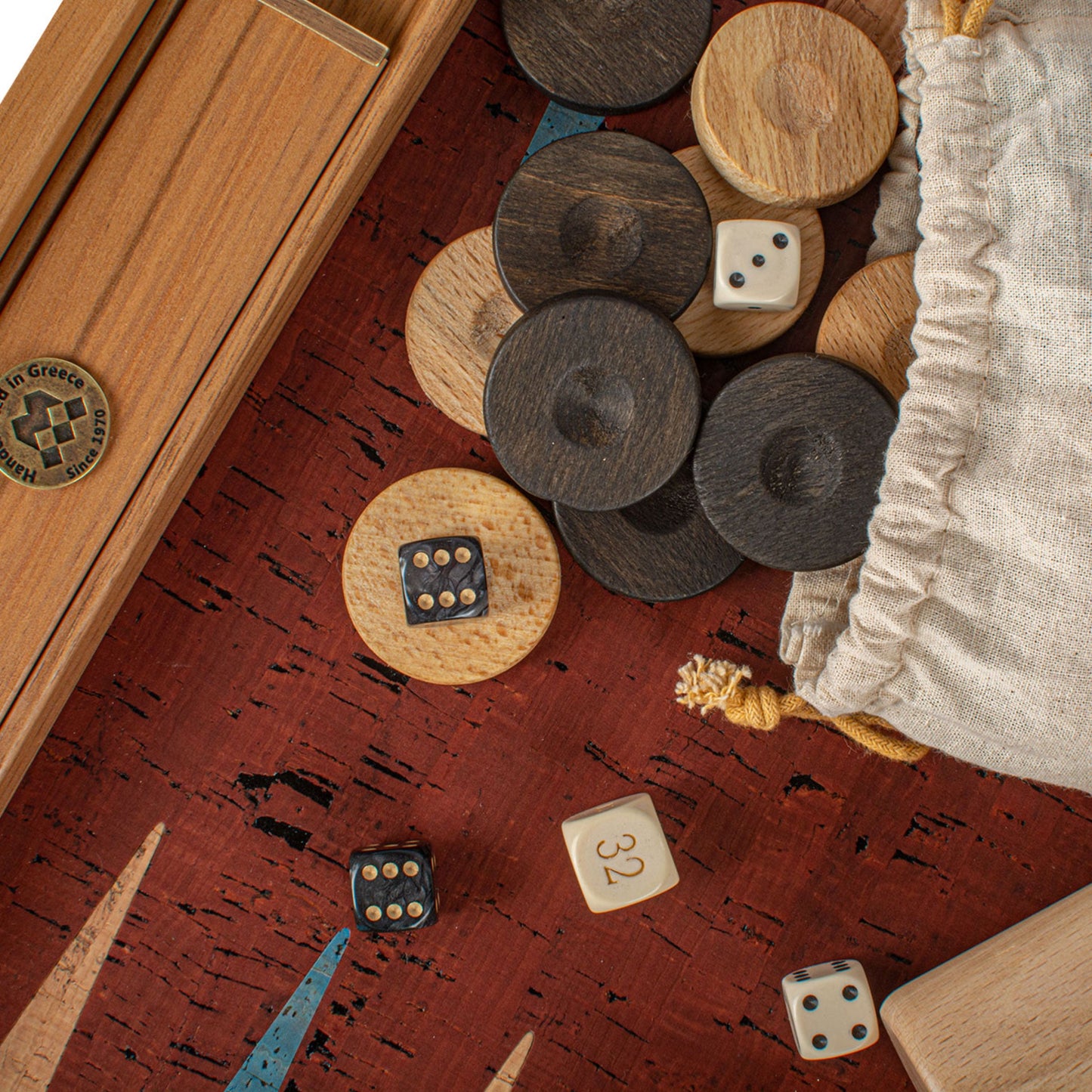 Premium Handcrafted Red Natural Cork Backgammon Set with Oak Wood Checkers - Premium Backgammon from MANOPOULOS Chess & Backgammon - Just €118! Shop now at MANOPOULOS Chess & Backgammon