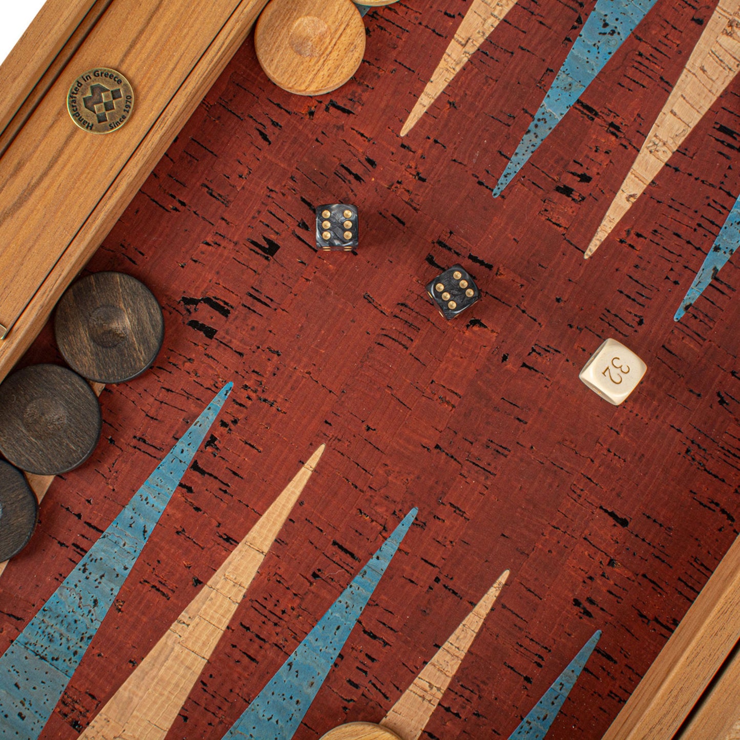 Premium Handcrafted Red Natural Cork Backgammon Set with Oak Wood Checkers - Premium Backgammon from MANOPOULOS Chess & Backgammon - Just €118! Shop now at MANOPOULOS Chess & Backgammon