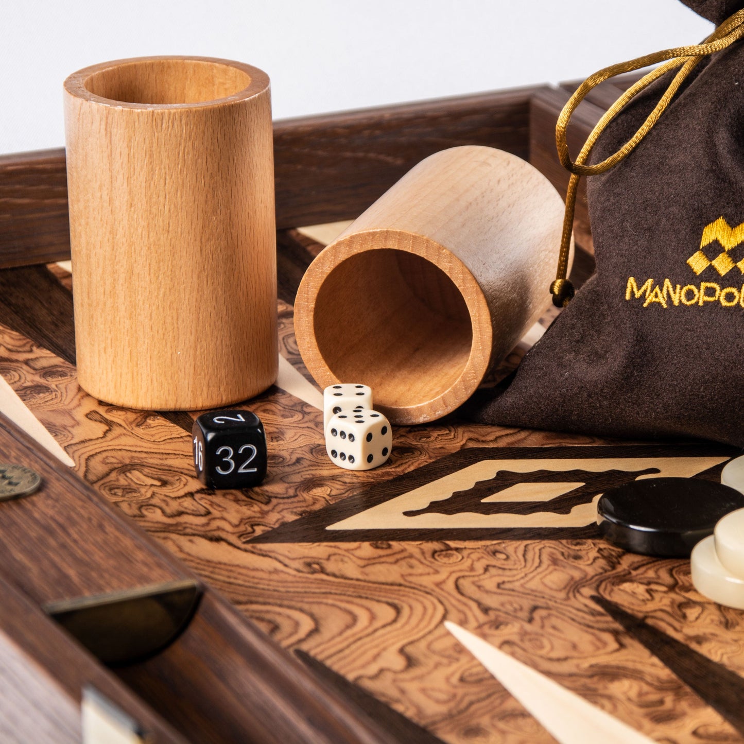 Handcrafted Premium Walnut Burl Backgammon Set with Side Racks - Premium Backgammon from MANOPOULOS Chess & Backgammon - Just €152! Shop now at MANOPOULOS Chess & Backgammon