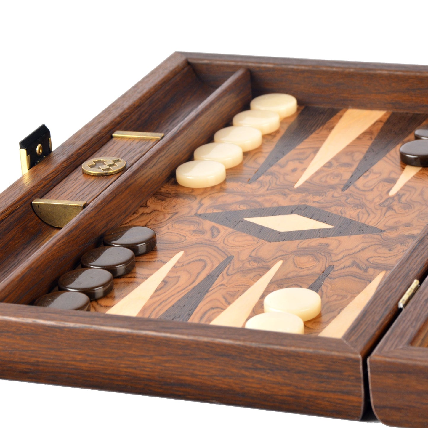 Handcrafted Premium Walnut Burl Backgammon Set with Side Racks - Premium Backgammon from MANOPOULOS Chess & Backgammon - Just €152! Shop now at MANOPOULOS Chess & Backgammon