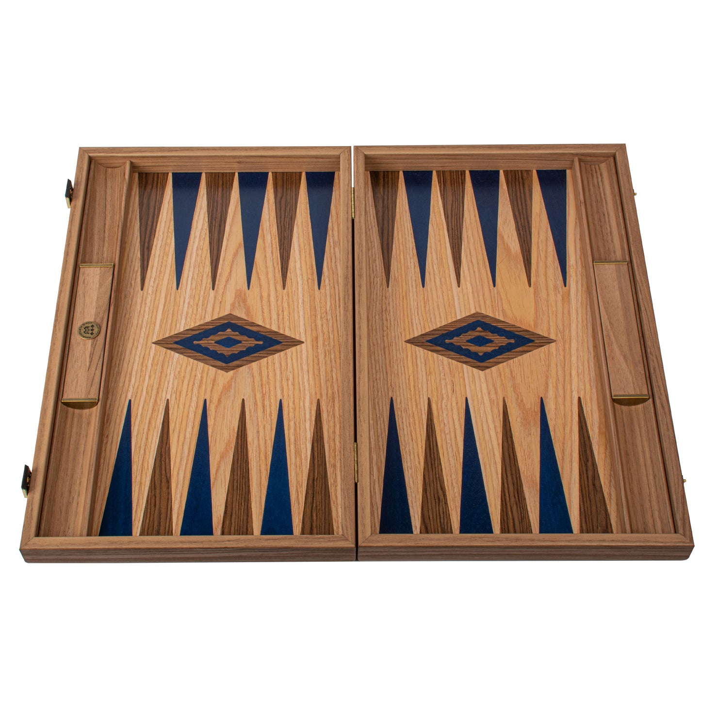 Handcrafted Oak/Blue & American Walnut Backgammon Set with Side Racks - Elegant Marquetry Design (Copy)