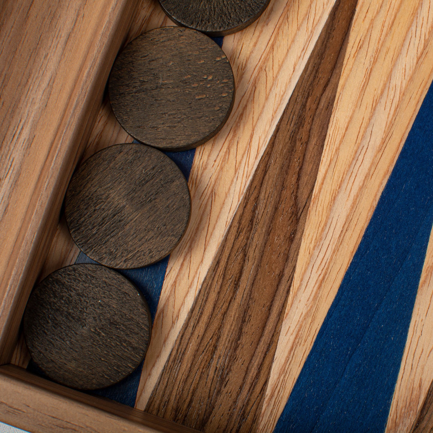 Handcrafted Oak/Blue & American Walnut Backgammon Set with Side Racks - Elegant Marquetry Design (Copy)