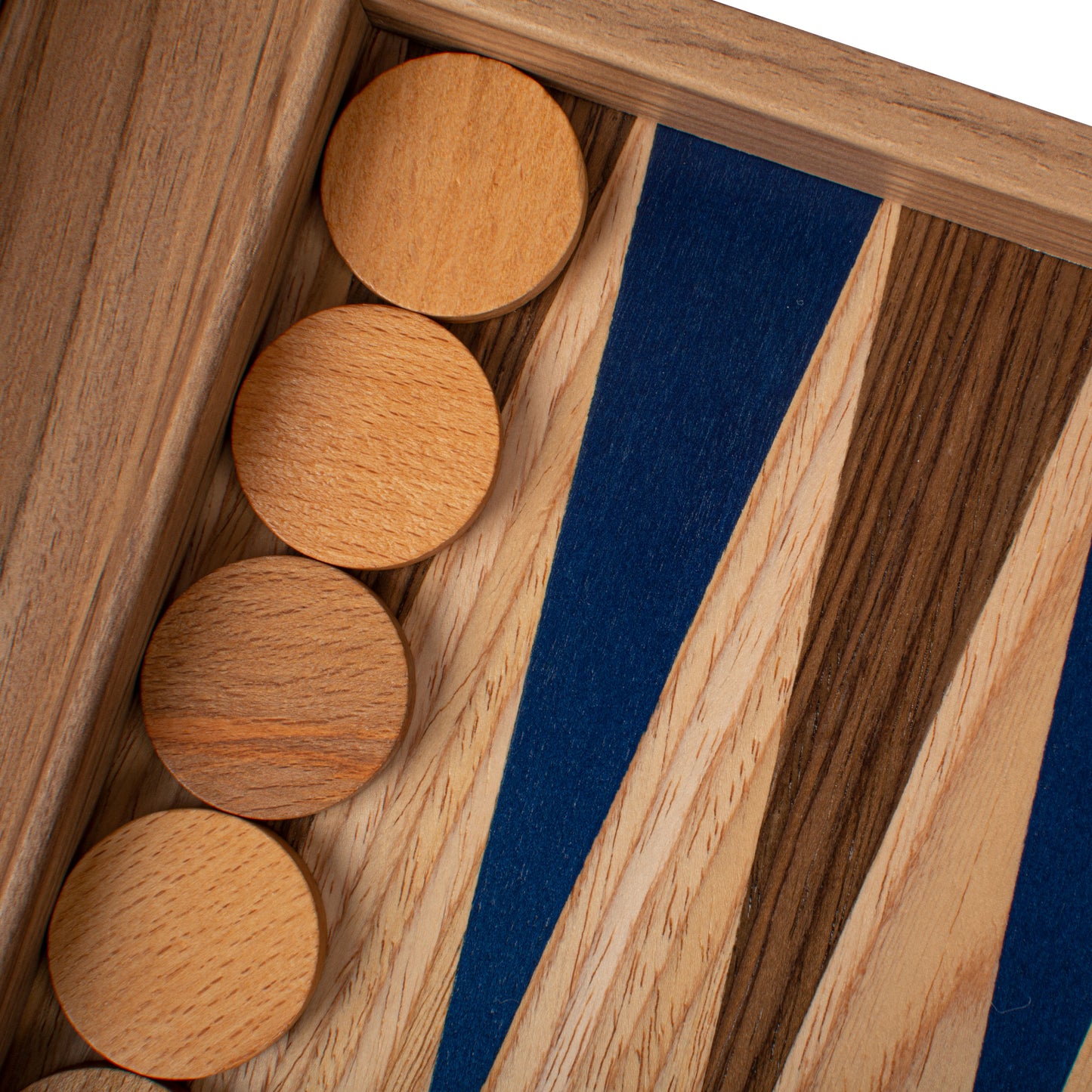 Handcrafted Oak/Blue & American Walnut Backgammon Set with Side Racks - Elegant Marquetry Design (Copy)
