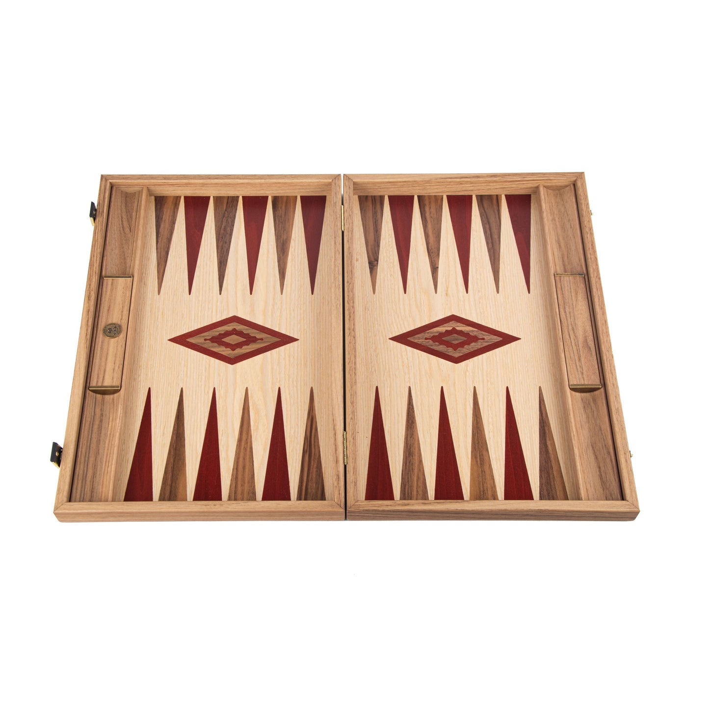 Handcrafted Oak & American Walnut Backgammon Set with Side Racks - Elegant Marquetry Design - Premium Backgammon from MANOPOULOS Chess & Backgammon - Just €156! Shop now at MANOPOULOS Chess & Backgammon
