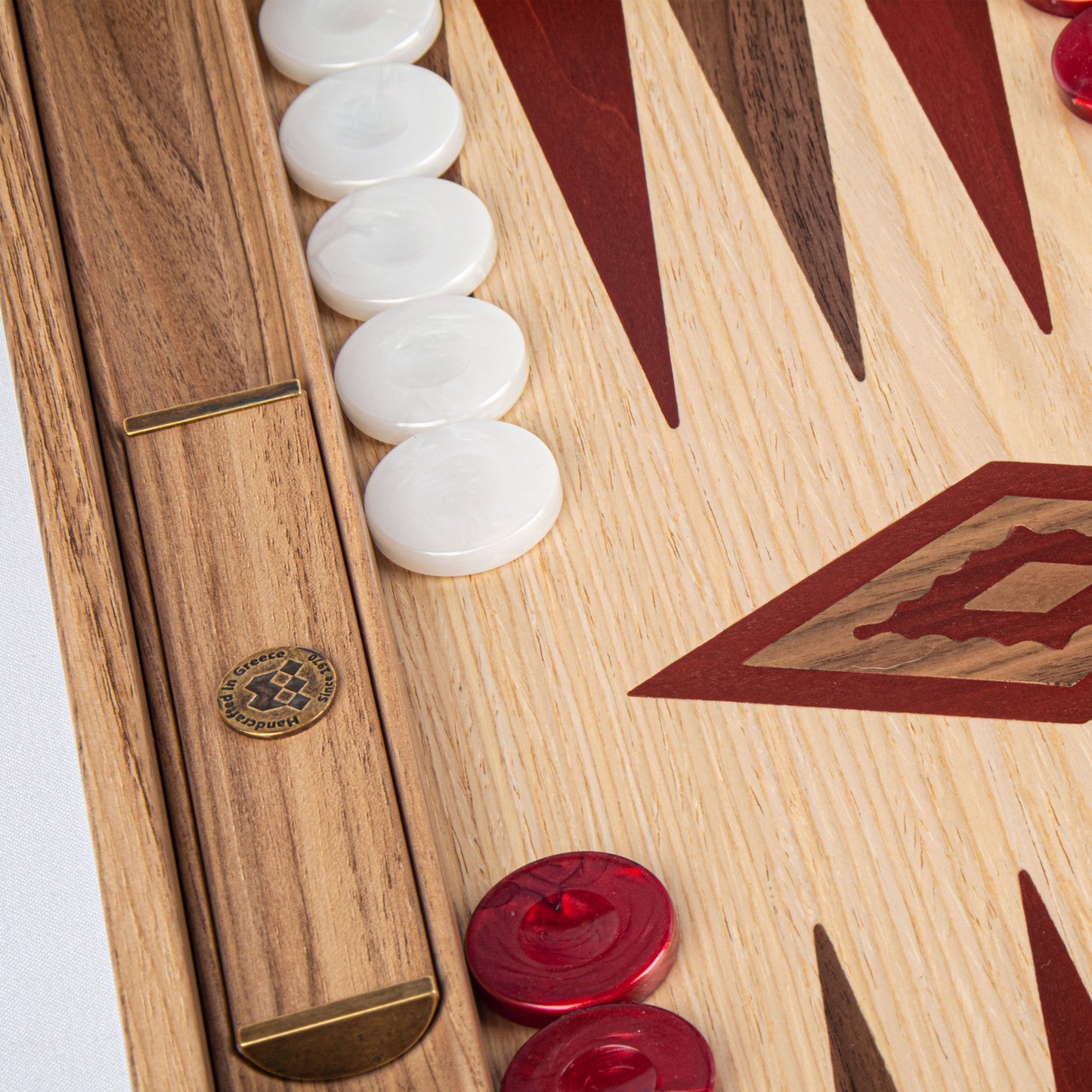 Handcrafted Oak & American Walnut Backgammon Set with Side Racks - Elegant Marquetry Design - Premium Backgammon from MANOPOULOS Chess & Backgammon - Just €156! Shop now at MANOPOULOS Chess & Backgammon