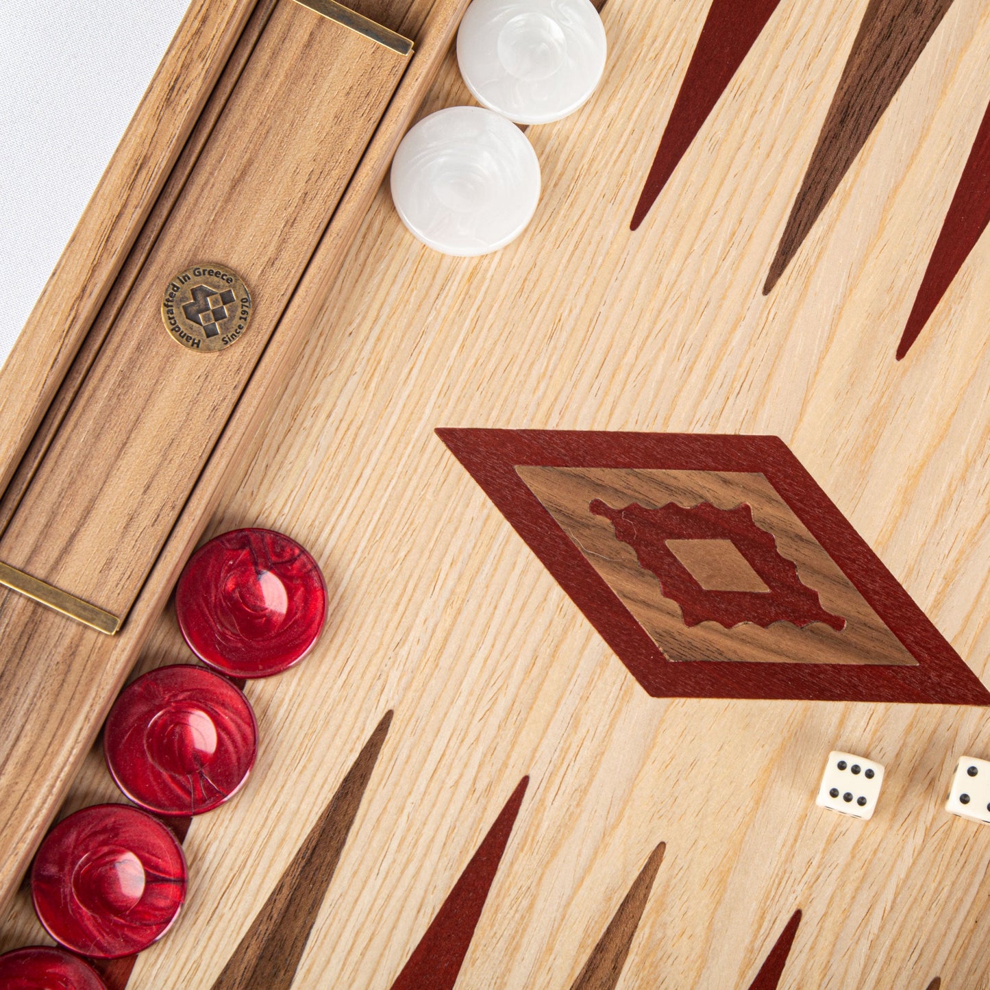 Handcrafted Oak & American Walnut Backgammon Set with Side Racks - Elegant Marquetry Design - Premium Backgammon from MANOPOULOS Chess & Backgammon - Just €156! Shop now at MANOPOULOS Chess & Backgammon