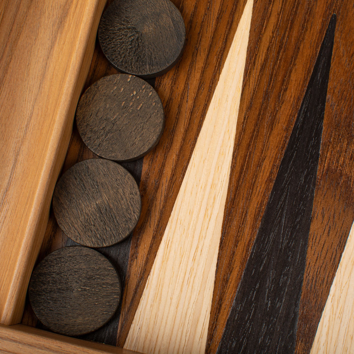 Handcrafted American Walnut Backgammon Set with Side Racks - Elegant Marquetry Design