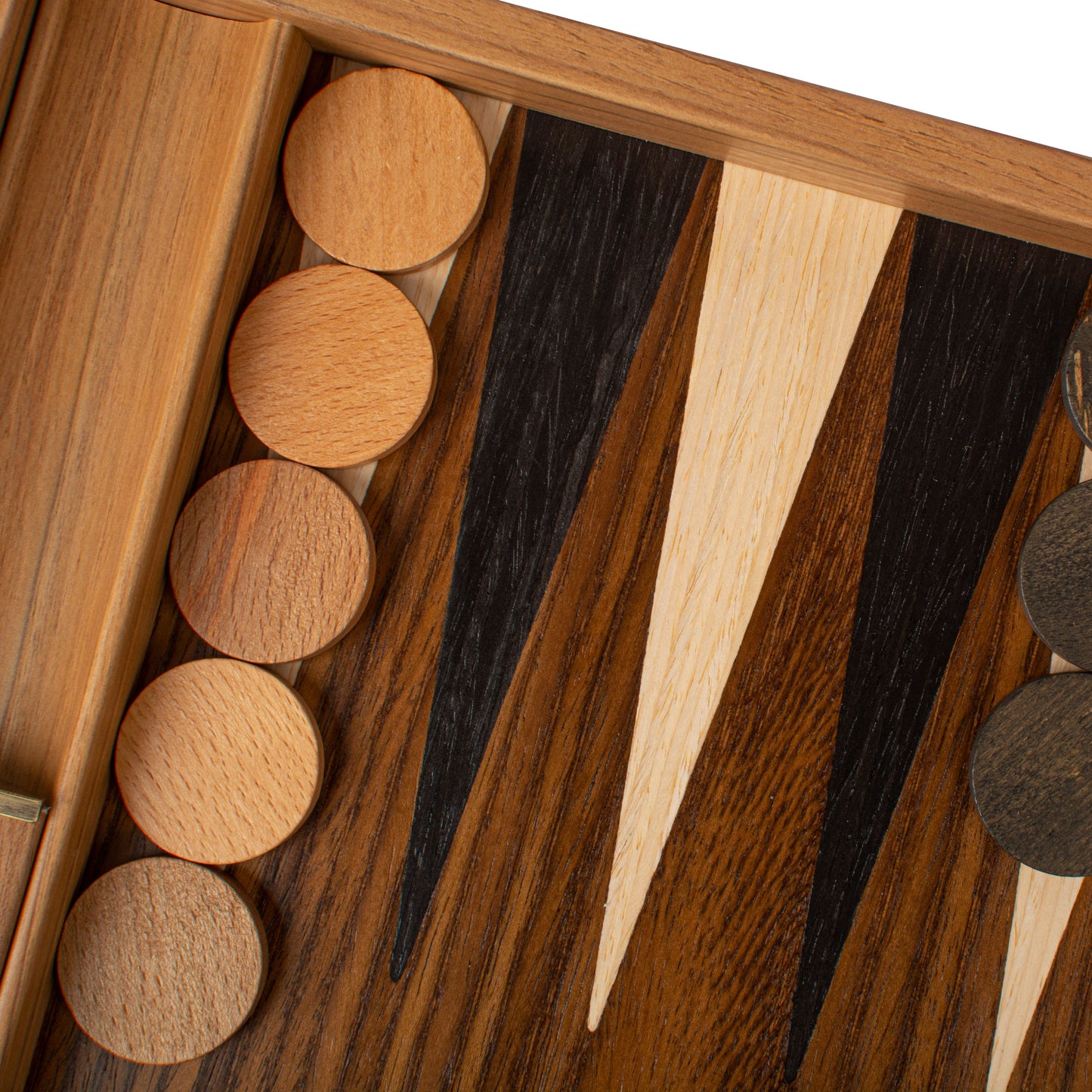 Handcrafted American Walnut Backgammon Set with Side Racks - Elegant Marquetry Design