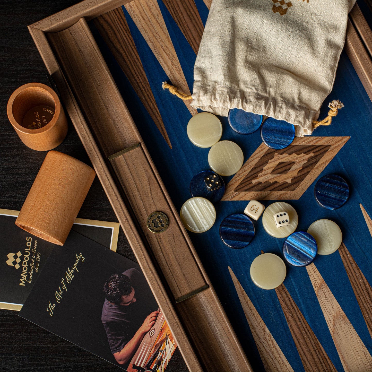 Premium Handcrafted Walnut with Blue Oak Backgammon Set - Premium Backgammon from MANOPOULOS Chess & Backgammon - Just €193! Shop now at MANOPOULOS Chess & Backgammon