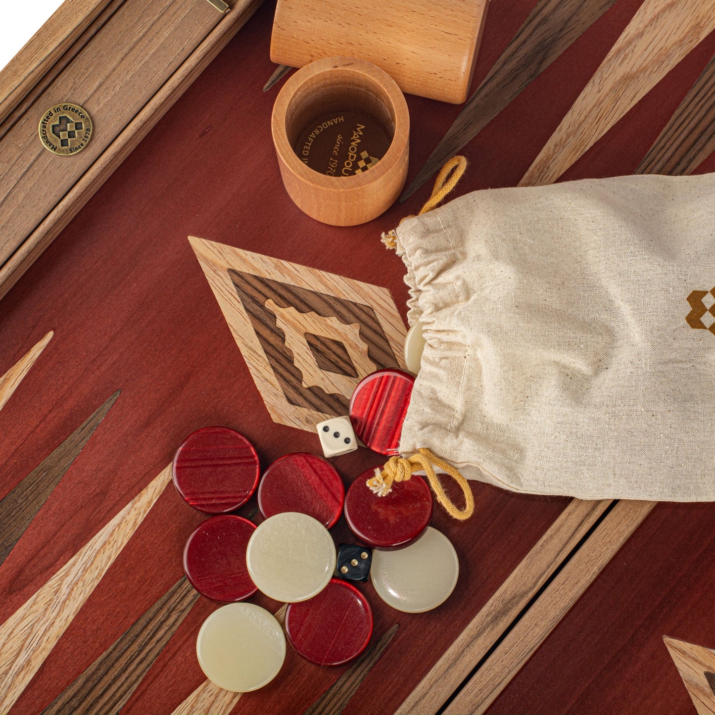 Premium Handcrafted Walnut with Red Oak Backgammon Set - Premium Backgammon from MANOPOULOS Chess & Backgammon - Just €193! Shop now at MANOPOULOS Chess & Backgammon