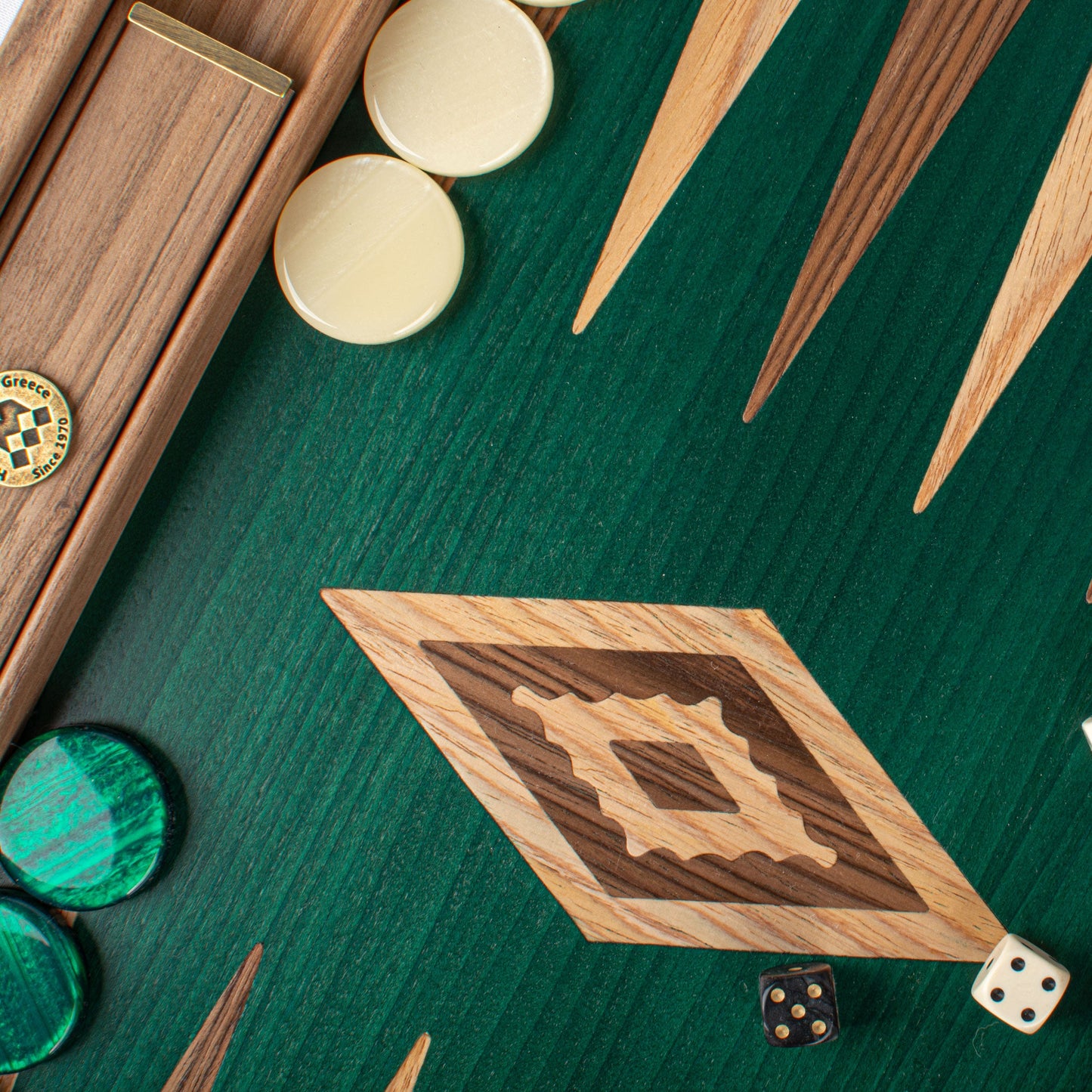 Premium Handcrafted Walnut with Green Oak Backgammon Set - Premium Backgammon from MANOPOULOS Chess & Backgammon - Just €193! Shop now at MANOPOULOS Chess & Backgammon