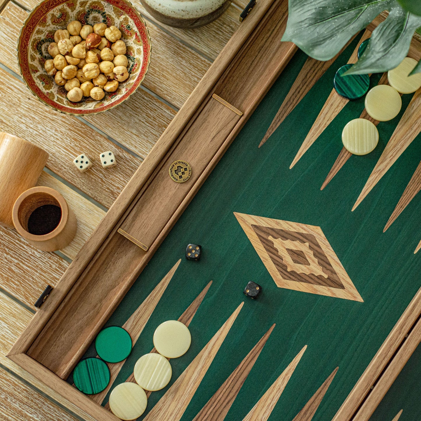 Premium Handcrafted Walnut with Green Oak Backgammon Set - Premium Backgammon from MANOPOULOS Chess & Backgammon - Just €193! Shop now at MANOPOULOS Chess & Backgammon