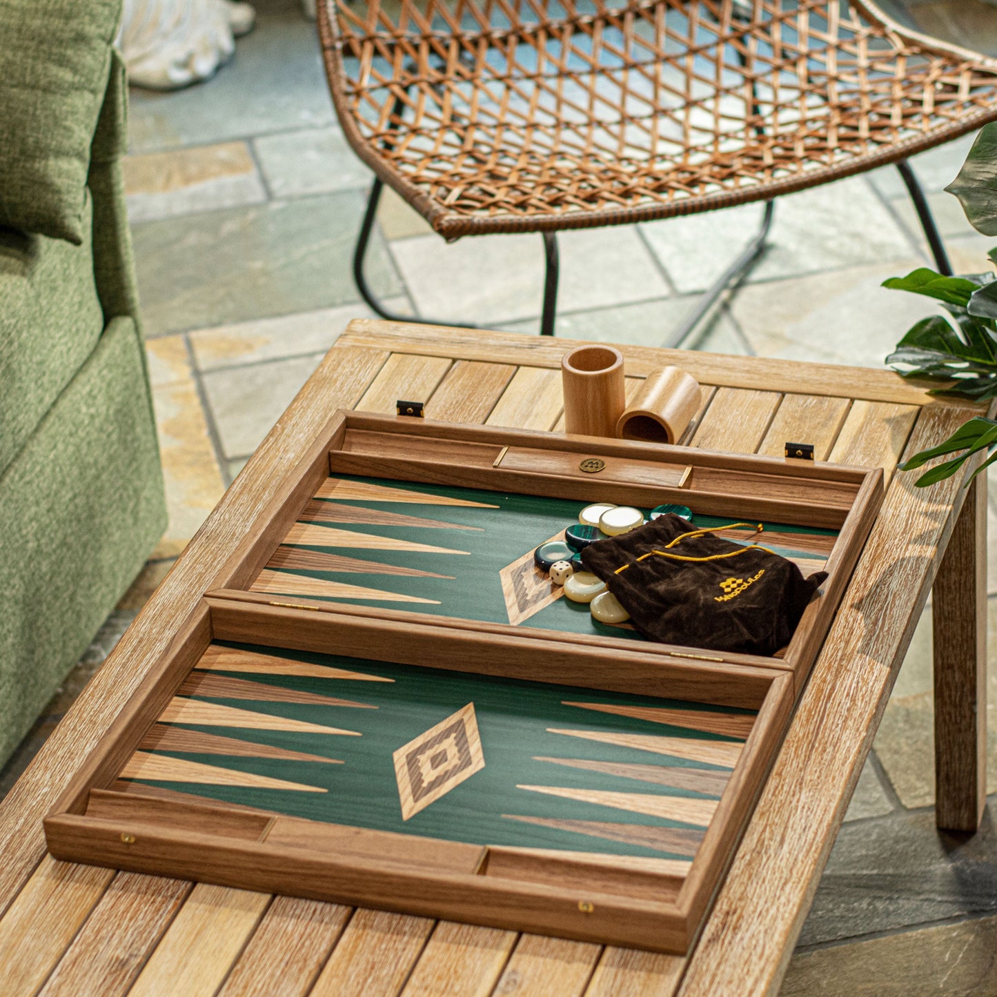 Premium Handcrafted Walnut with Green Oak Backgammon Set - Premium Backgammon from MANOPOULOS Chess & Backgammon - Just €193! Shop now at MANOPOULOS Chess & Backgammon