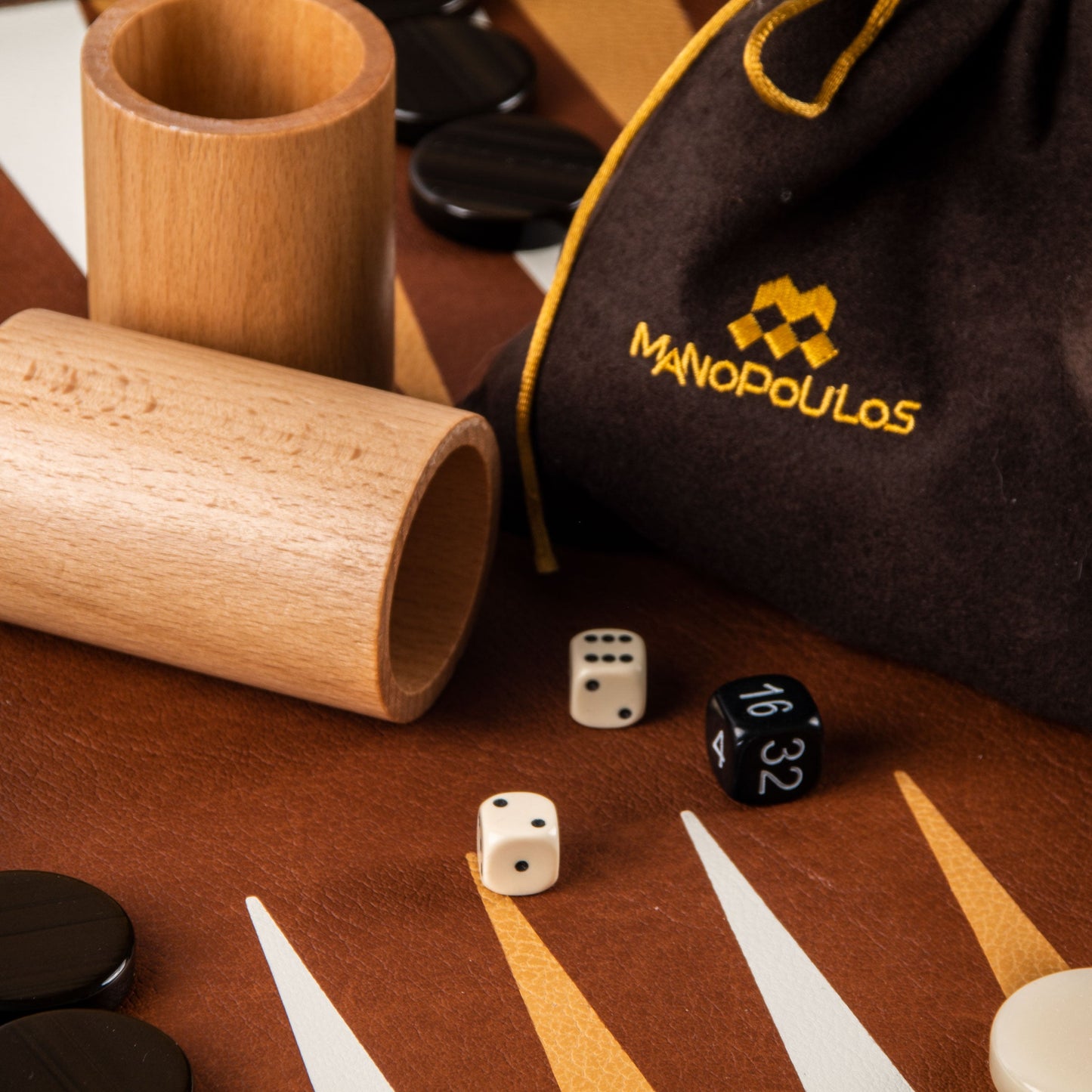 Premium Handcrafted Knitted Leather Backgammon Set in Brown - Premium Backgammon from MANOPOULOS Chess & Backgammon - Just €519! Shop now at MANOPOULOS Chess & Backgammon