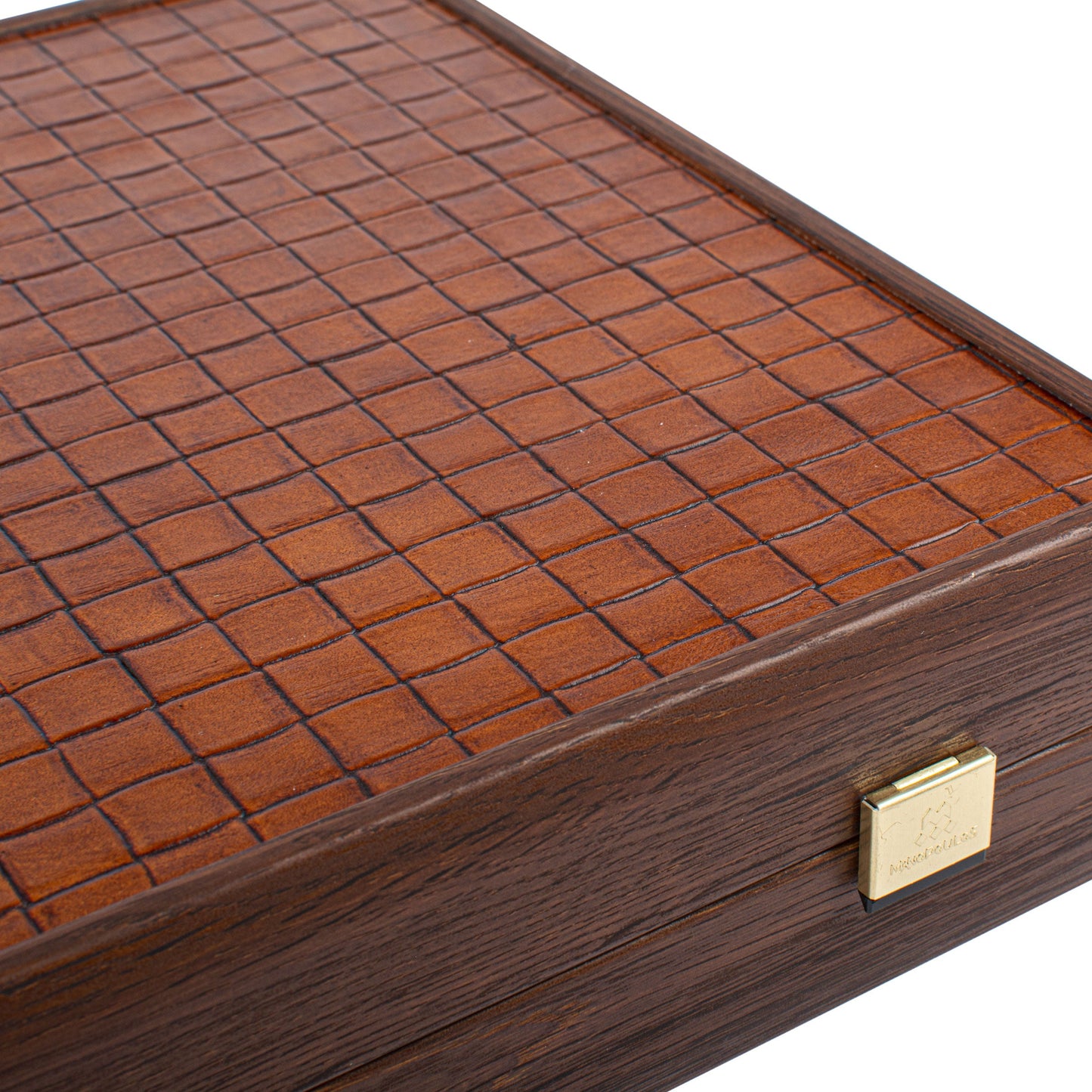 Premium Handcrafted Knitted Leather Backgammon Set in Brown - Premium Backgammon from MANOPOULOS Chess & Backgammon - Just €519! Shop now at MANOPOULOS Chess & Backgammon