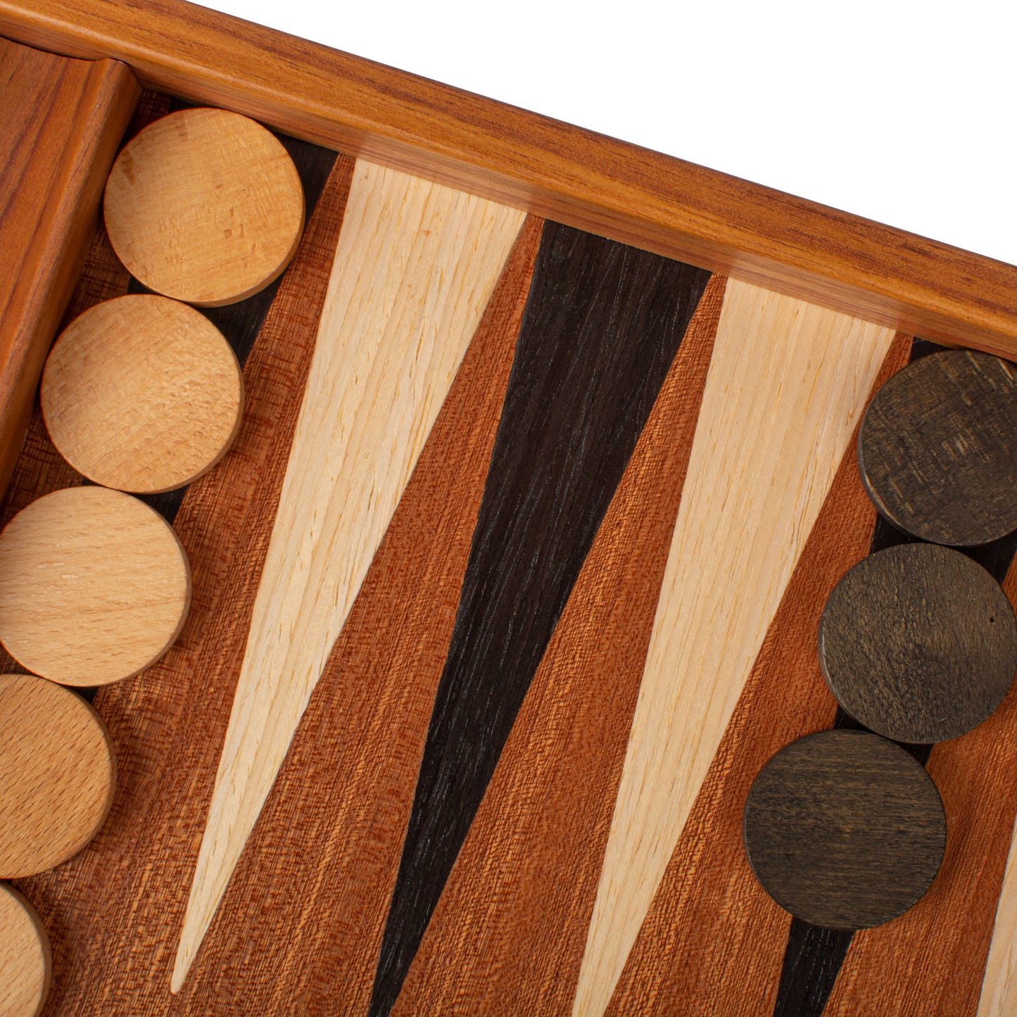 Handcrafted Mahogany Backgammon Set with Side Racks - Elegant Marquetry Design