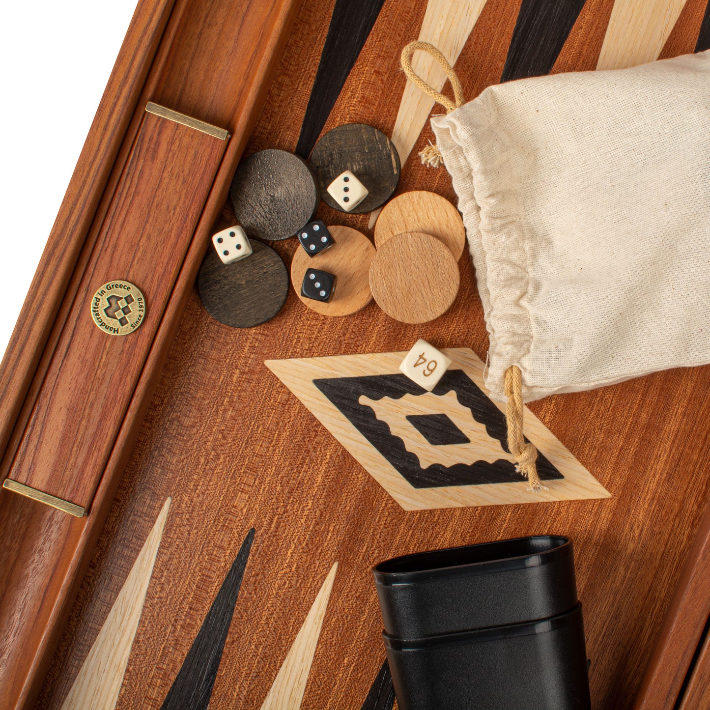 Handcrafted Mahogany Backgammon Set with Side Racks - Elegant Marquetry Design
