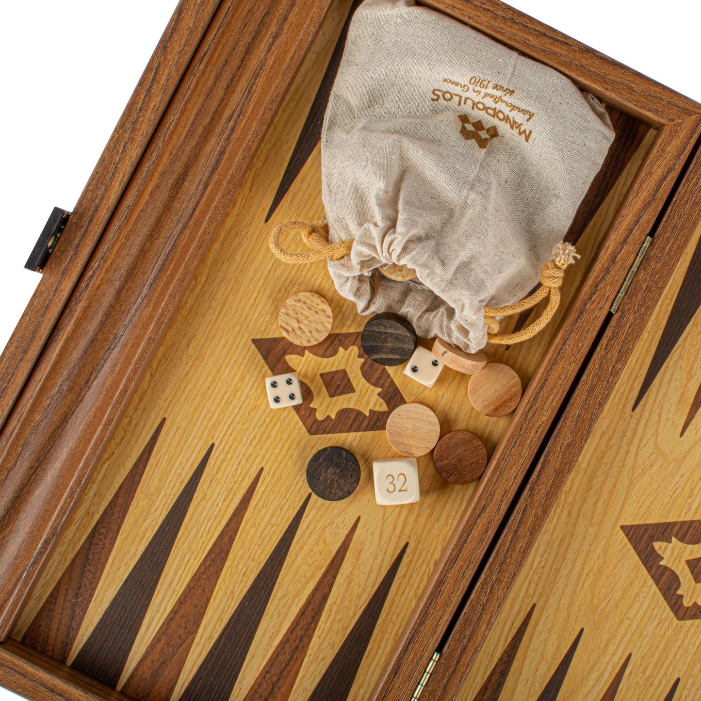 OAK-WALNUT REPLICA WOOD Backgammon with Side Racks - Premium Backgammon from MANOPOULOS Chess & Backgammon - Just €56! Shop now at MANOPOULOS Chess & Backgammon