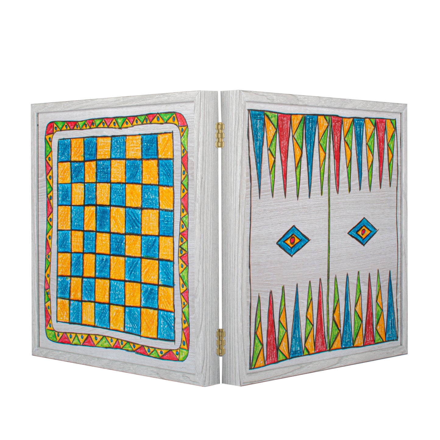 Childrens Freehand Colored Drawing 4-in-1 Combo Game Set: Chess, Backgammon, Ludo & Snakes