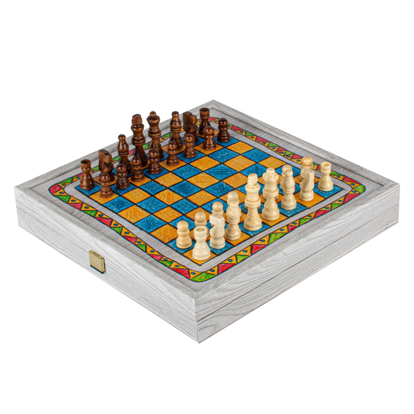 Childrens Freehand Colored Drawing 4-in-1 Combo Game Set: Chess, Backgammon, Ludo & Snakes