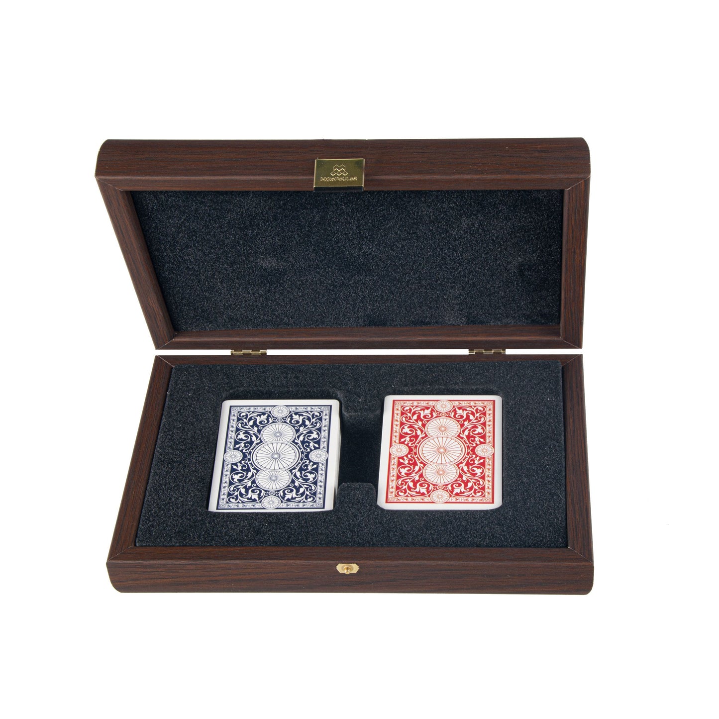 Luxury Plastic-Coated Playing Cards in Dark Brown Wooden Case - Perfect for Sophisticated Game Nights - Premium Playing Cards from MANOPOULOS Chess & Backgammon - Just €37! Shop now at MANOPOULOS Chess & Backgammon