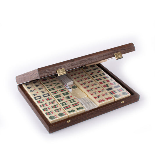 Premium Mahjong Tiles Set in Knitted Leather Wooden Case