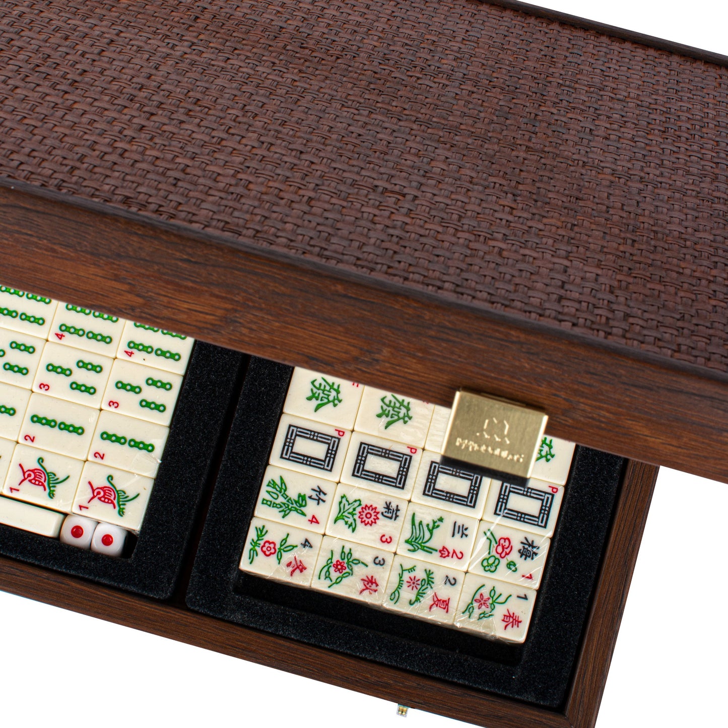 Premium Mahjong Tiles Set in Dark Brown Straw Wooden Case - Premium Dominoes from MANOPOULOS Chess & Backgammon - Just €119! Shop now at MANOPOULOS Chess & Backgammon