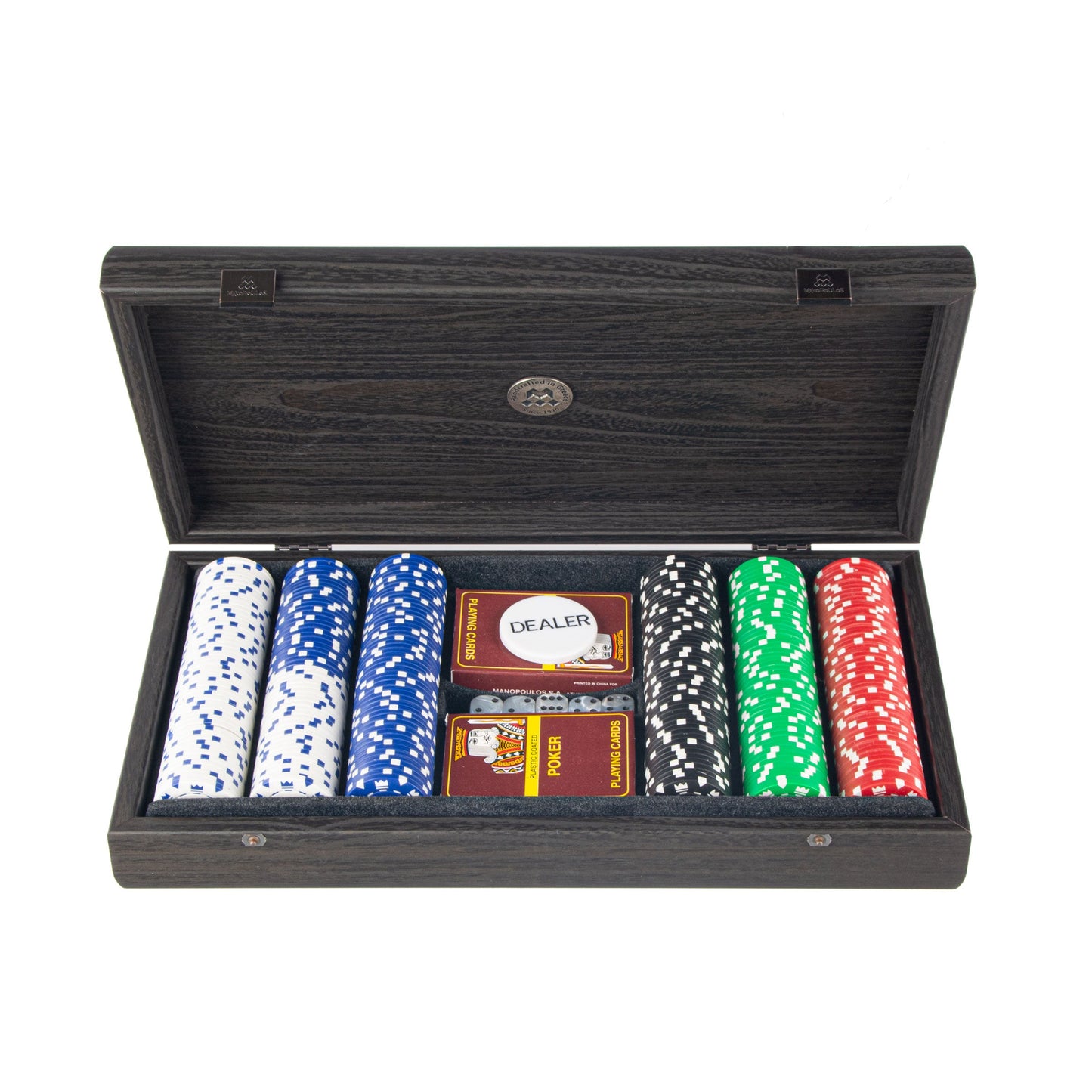 Luxury Poker Set in Black Wooden Case with Black Leatherette Top - Premium Poker Set from MANOPOULOS Chess & Backgammon - Just €190! Shop now at MANOPOULOS Chess & Backgammon