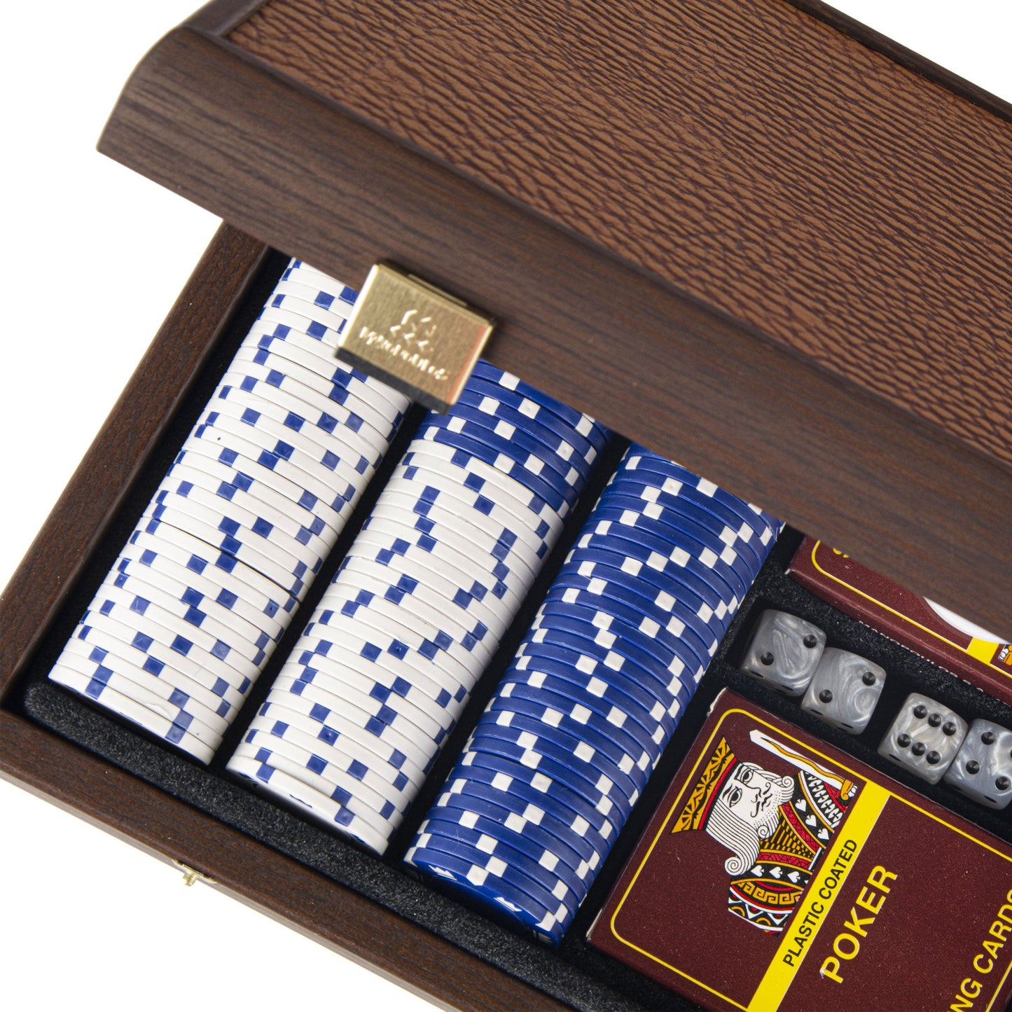 Luxury Poker Set in Dark Walnut Wooden Case with Brown Leatherette Top - Premium Poker Set from MANOPOULOS Chess & Backgammon - Just €190! Shop now at MANOPOULOS Chess & Backgammon