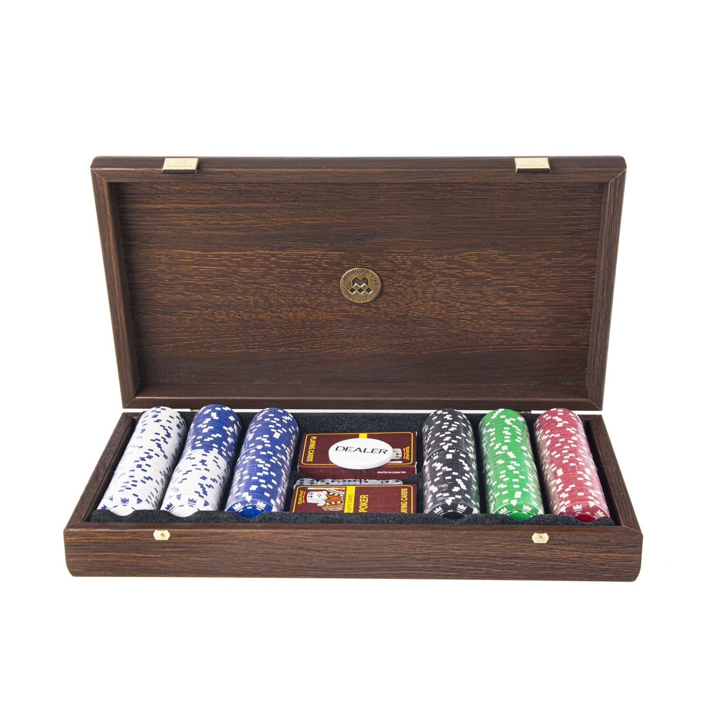 Luxury Poker Set in Dark Walnut Wooden Case with Californian Burl Veneer - Premium Poker Set from MANOPOULOS Chess & Backgammon - Just €214! Shop now at MANOPOULOS Chess & Backgammon