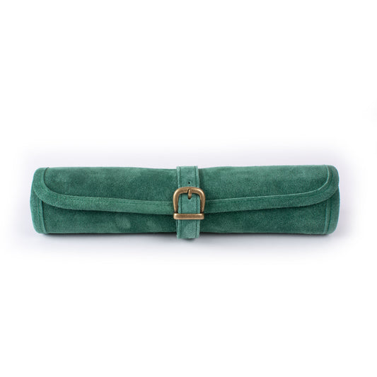 Premium Handcrafted Forest Green Suede Roll-Up Backgammon Set