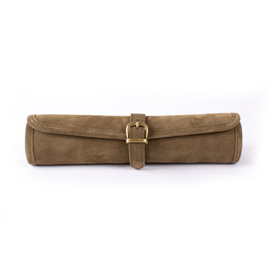 Premium Handcrafted Khaki Brown Suede Roll-Up Backgammon Set