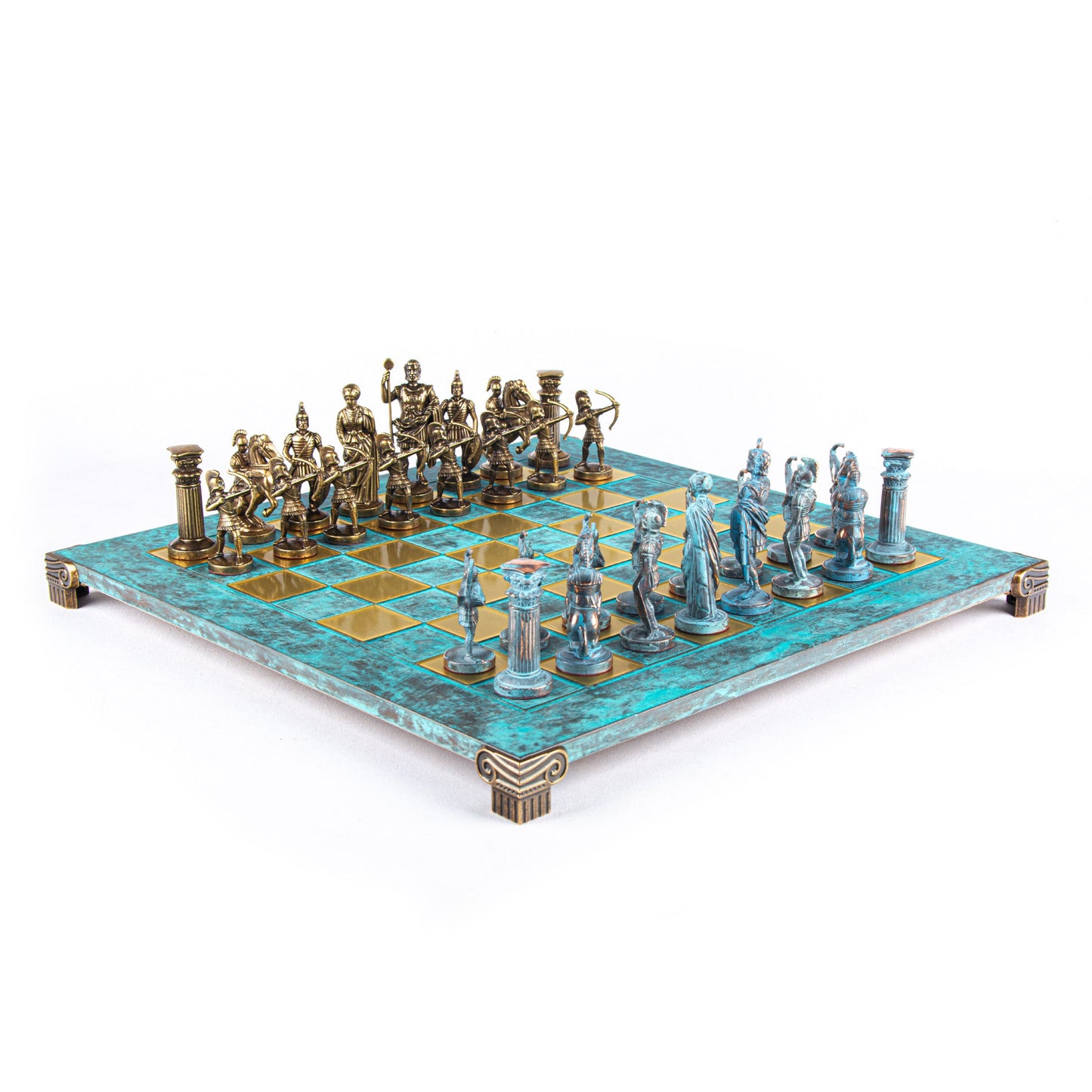 ARCHERS CHESS SET with blue/brown chessmen and bronze chessboard (Large) - Premium Chess from MANOPOULOS Chess & Backgammon - Just €275! Shop now at MANOPOULOS Chess & Backgammon