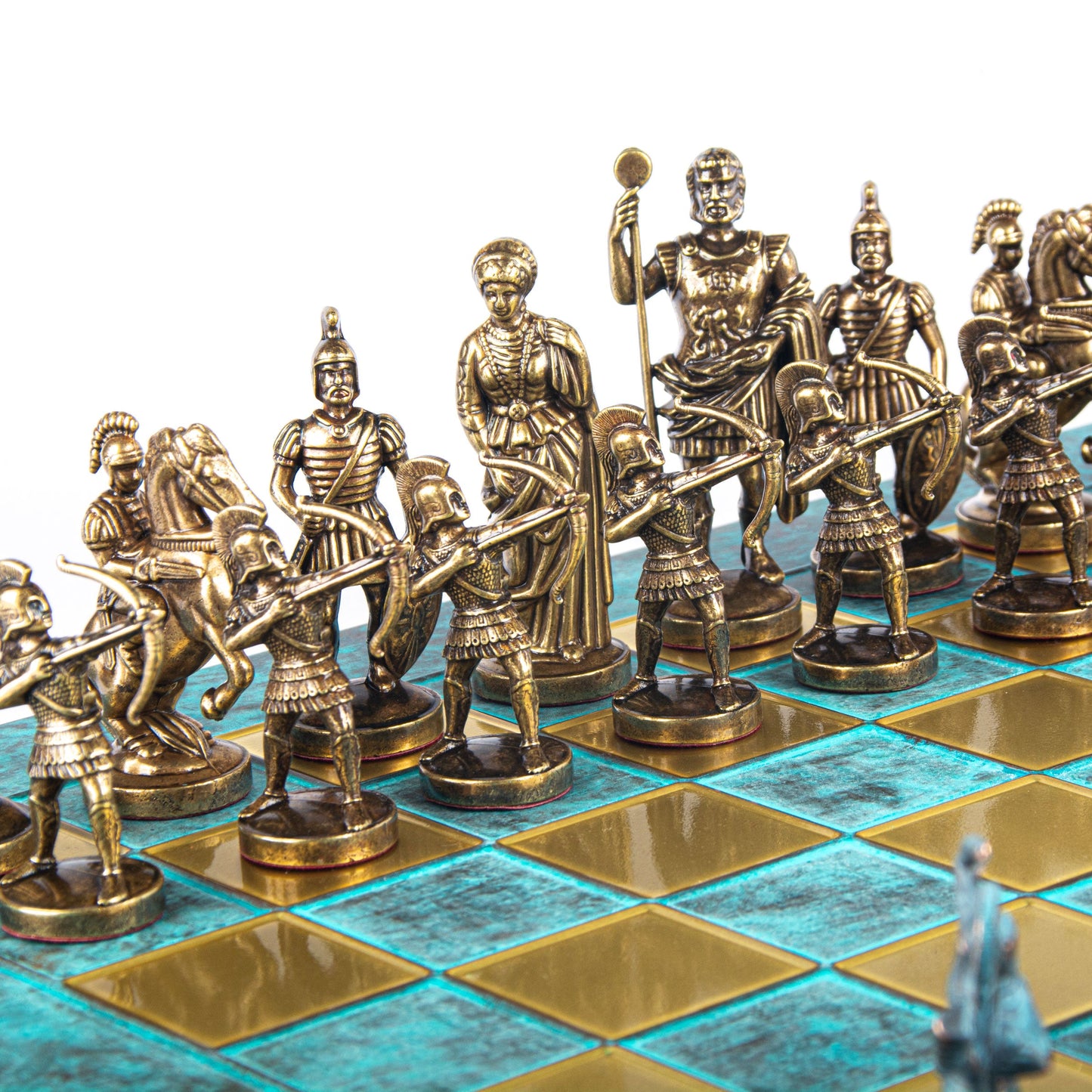 ARCHERS CHESS SET with blue/brown chessmen and bronze chessboard (Large) - Premium Chess from MANOPOULOS Chess & Backgammon - Just €275! Shop now at MANOPOULOS Chess & Backgammon