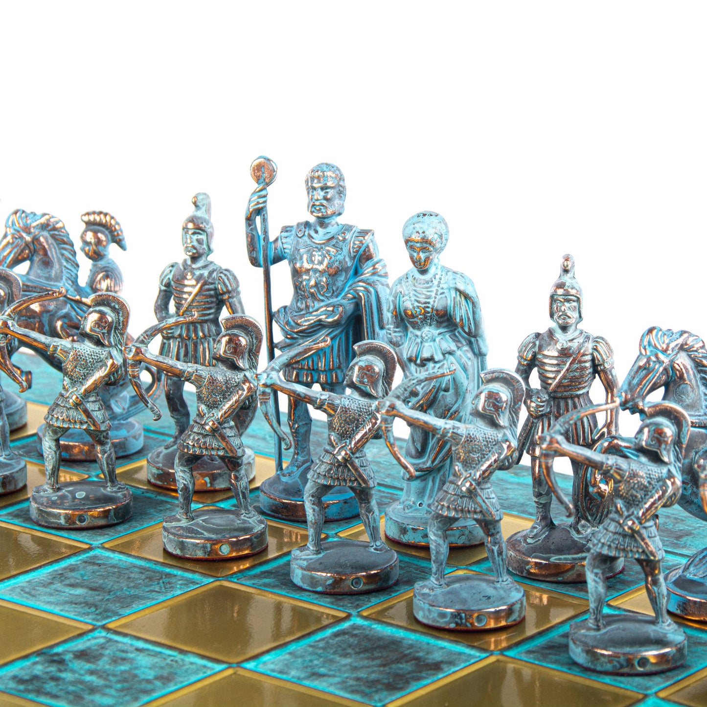 ARCHERS CHESS SET with blue/brown chessmen and bronze chessboard (Large) - Premium Chess from MANOPOULOS Chess & Backgammon - Just €275! Shop now at MANOPOULOS Chess & Backgammon