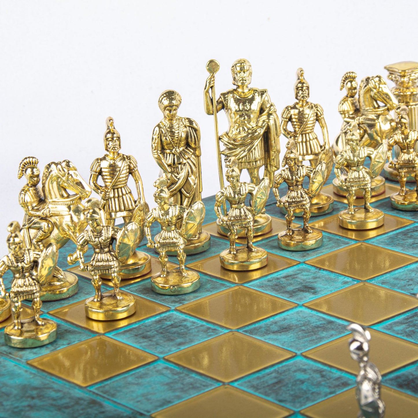 GREEK ROMAN PERIOD CHESS SET with gold/silver chessmen and bronze chessboard 44 x 44cm (Large) - Premium Chess from MANOPOULOS Chess & Backgammon - Just €275! Shop now at MANOPOULOS Chess & Backgammon