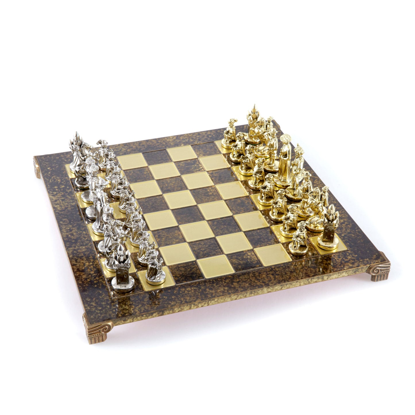 MEDIEVAL KNIGHTS CHESS SET with gold/silver chessmen and bronze chessboard 44 x 44cm (Large) - Premium Chess from MANOPOULOS Chess & Backgammon - Just €275! Shop now at MANOPOULOS Chess & Backgammon