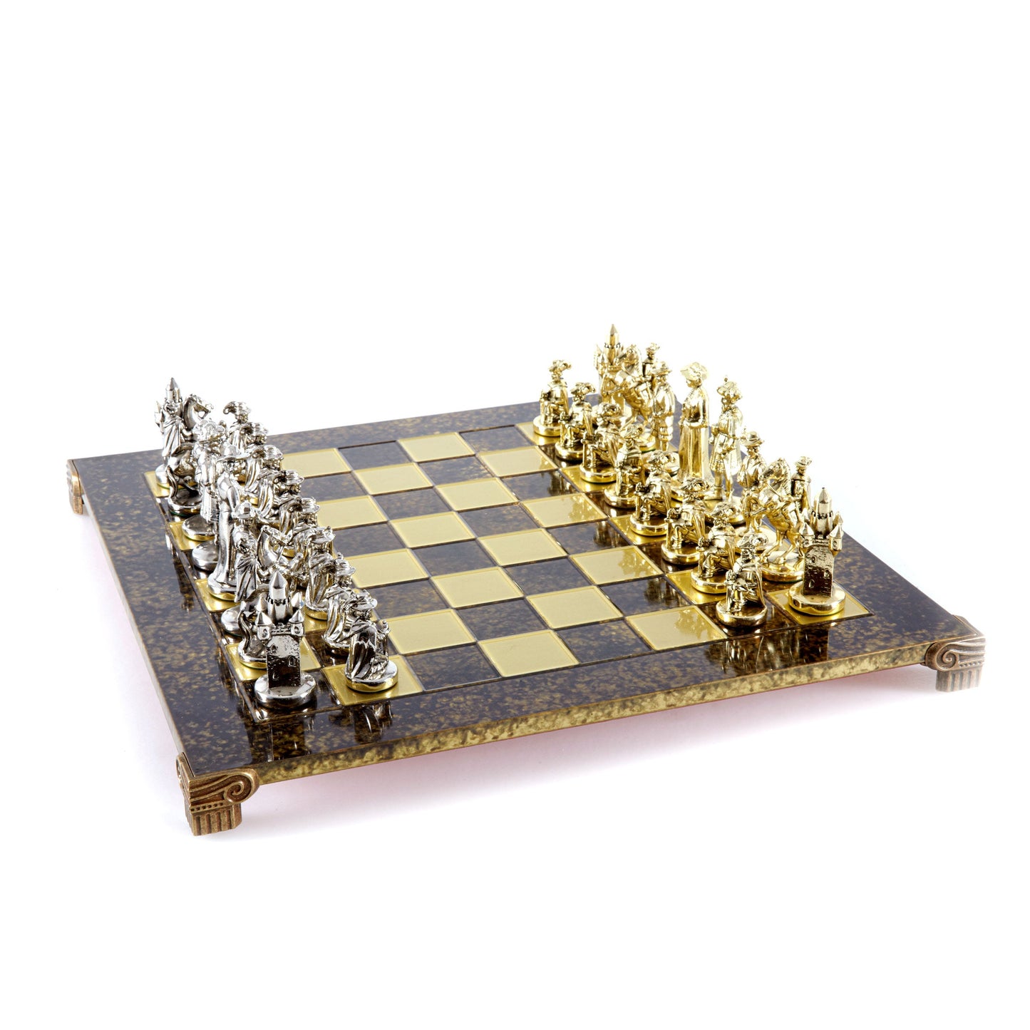 MEDIEVAL KNIGHTS CHESS SET with gold/silver chessmen and bronze chessboard 44 x 44cm (Large) - Premium Chess from MANOPOULOS Chess & Backgammon - Just €275! Shop now at MANOPOULOS Chess & Backgammon