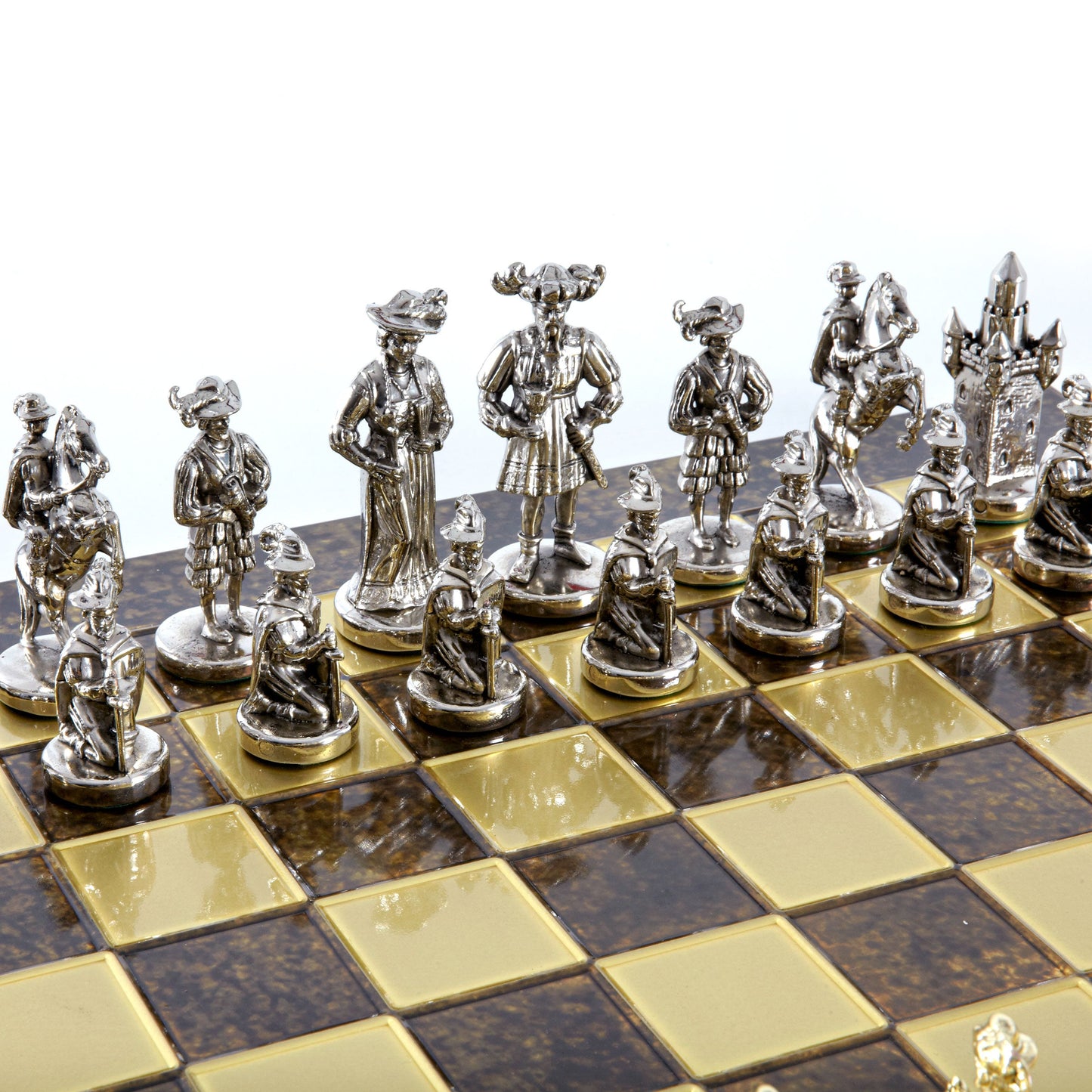 MEDIEVAL KNIGHTS CHESS SET with gold/silver chessmen and bronze chessboard 44 x 44cm (Large) - Premium Chess from MANOPOULOS Chess & Backgammon - Just €275! Shop now at MANOPOULOS Chess & Backgammon