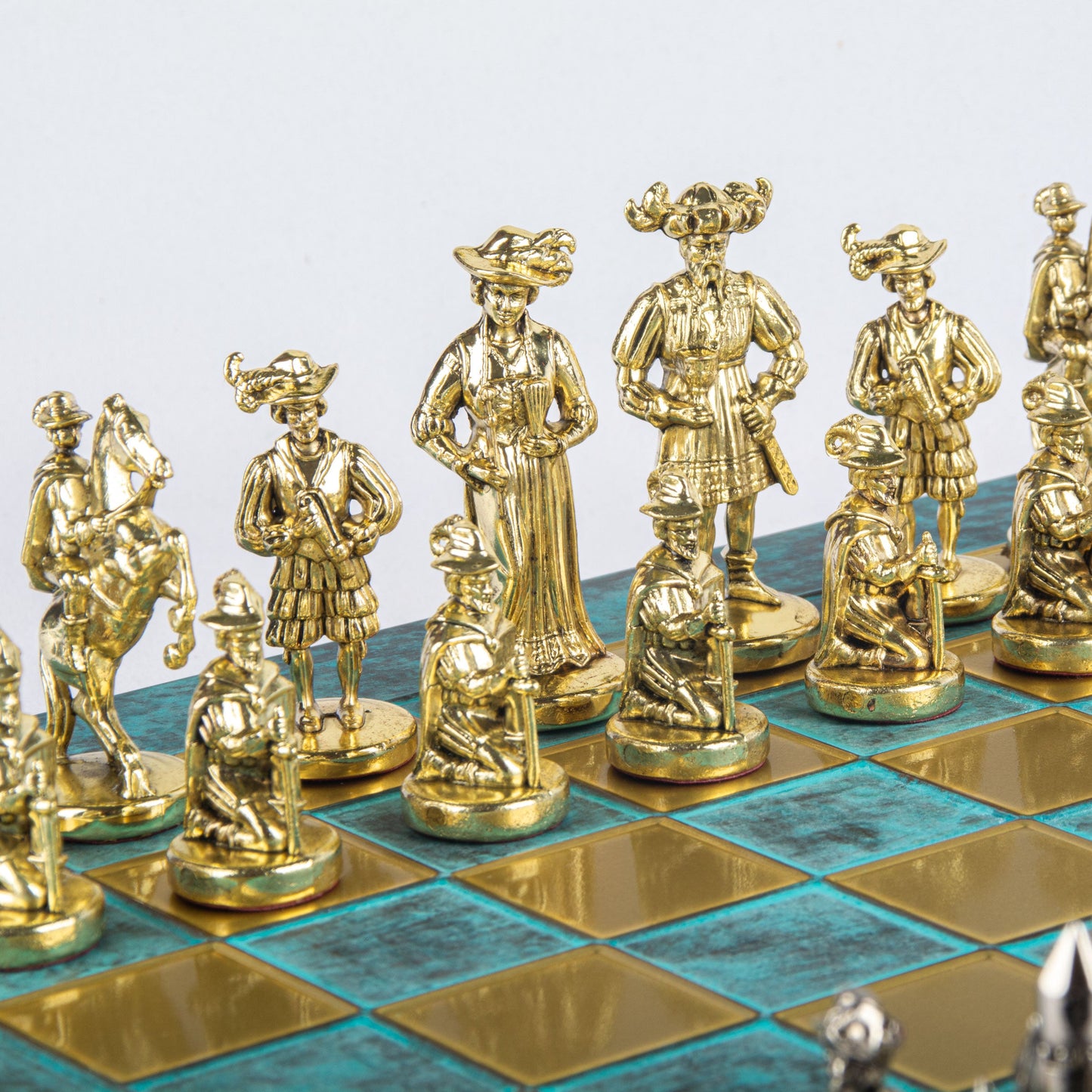 MEDIEVAL KNIGHTS CHESS SET with gold/silver chessmen and bronze chessboard 44 x 44cm (Large) - Premium Chess from MANOPOULOS Chess & Backgammon - Just €275! Shop now at MANOPOULOS Chess & Backgammon