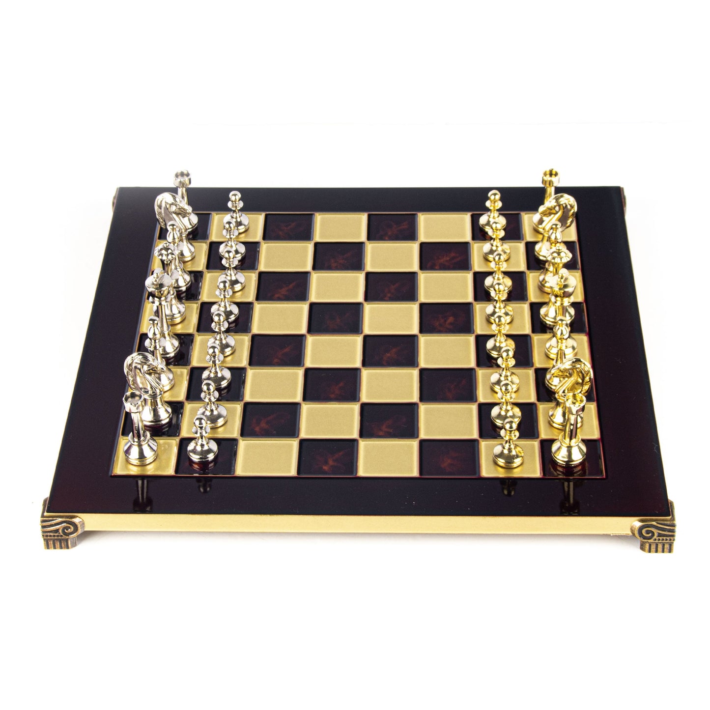 CLASSIC METAL STAUNTON CHESS SET with gold/silver chessmen and bronze chessboard 36 x 36cm (Medium) - Premium Chess from MANOPOULOS Chess & Backgammon - Just €210! Shop now at MANOPOULOS Chess & Backgammon