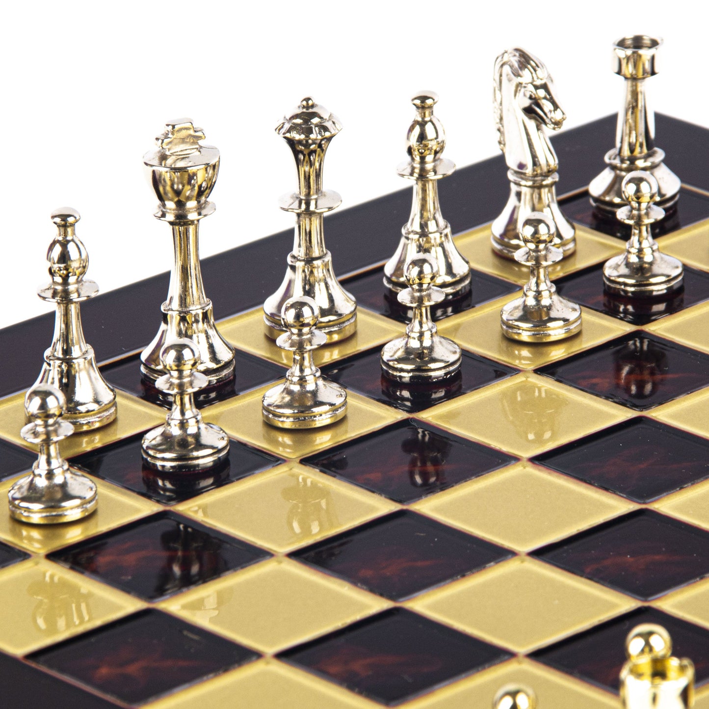 CLASSIC METAL STAUNTON CHESS SET with gold/silver chessmen and bronze chessboard 36 x 36cm (Medium) - Premium Chess from MANOPOULOS Chess & Backgammon - Just €210! Shop now at MANOPOULOS Chess & Backgammon