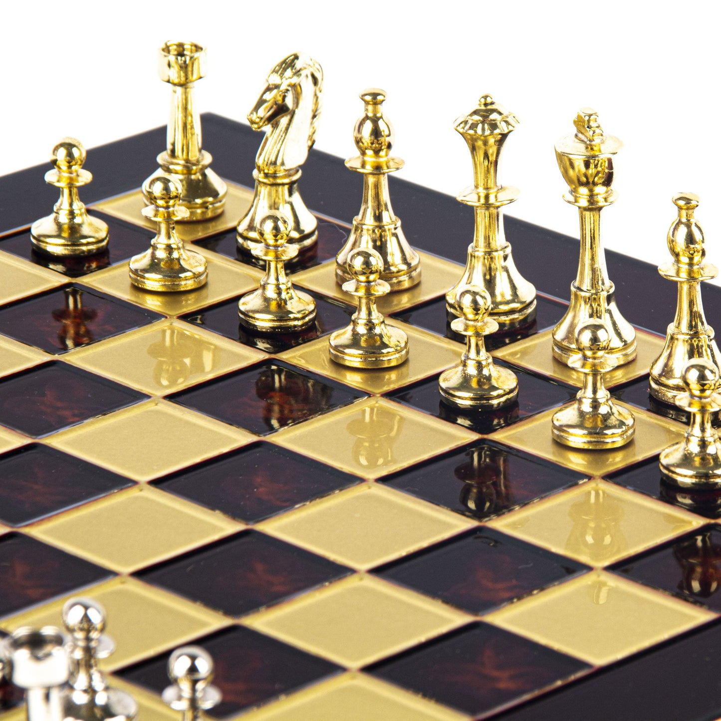 CLASSIC METAL STAUNTON CHESS SET with gold/silver chessmen and bronze chessboard 36 x 36cm (Medium) - Premium Chess from MANOPOULOS Chess & Backgammon - Just €210! Shop now at MANOPOULOS Chess & Backgammon